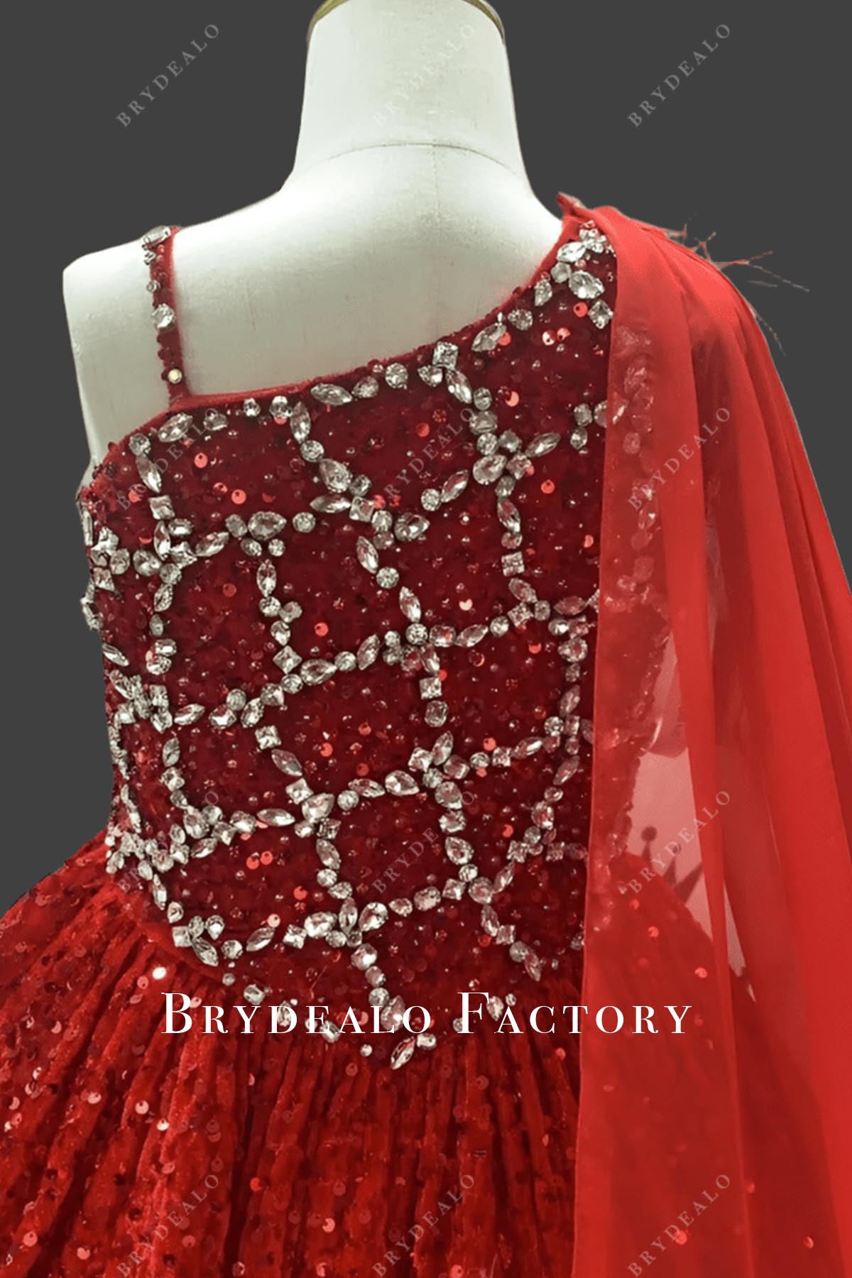 glitter red cape pageant dress