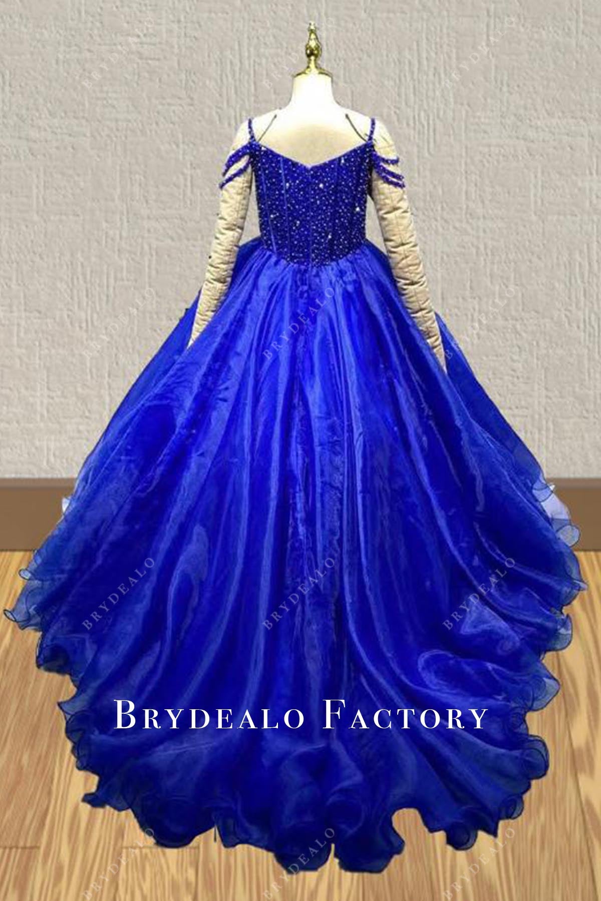 glitter royal blue court train pageant dress