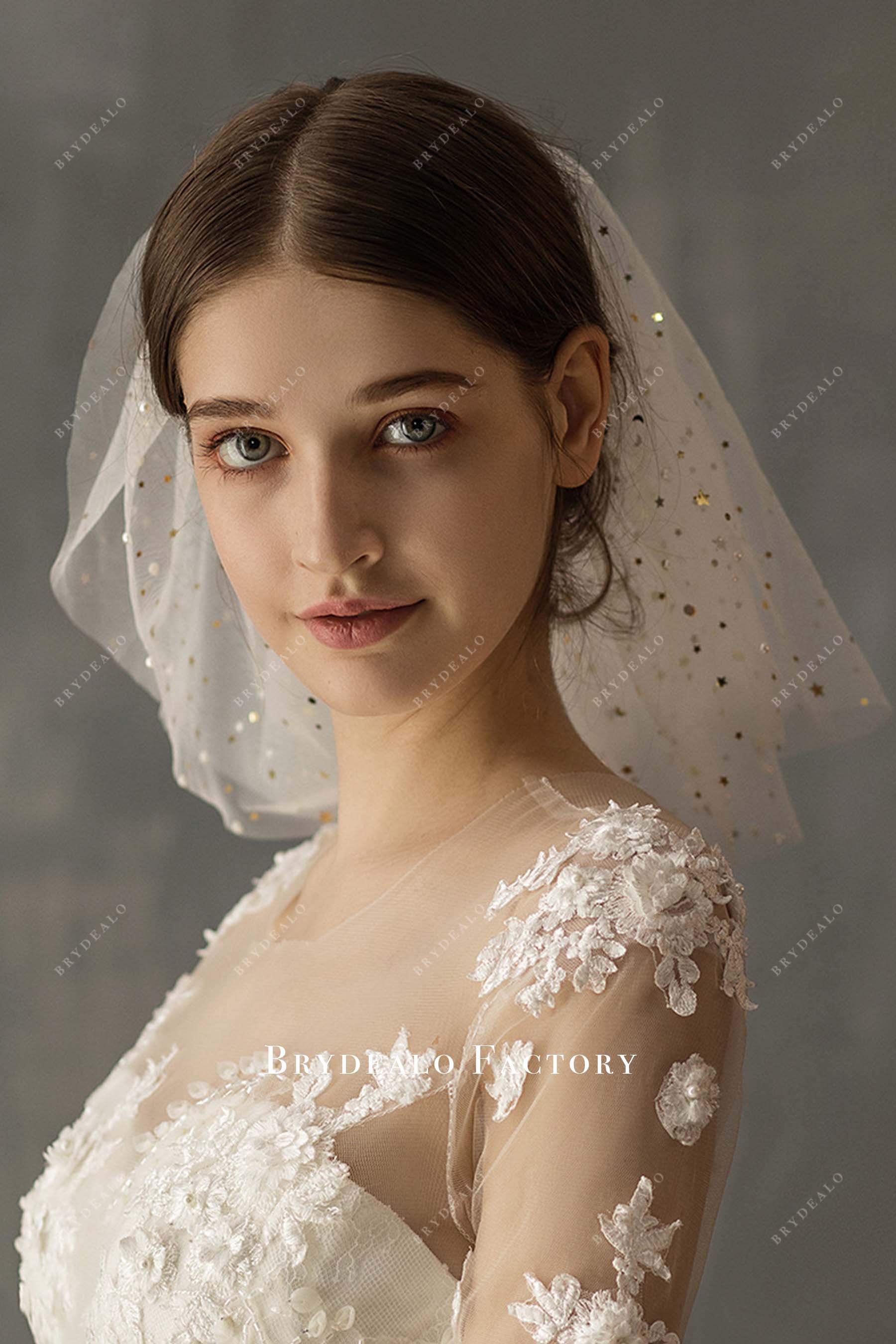 glitter shoulder length tulle bridal veil