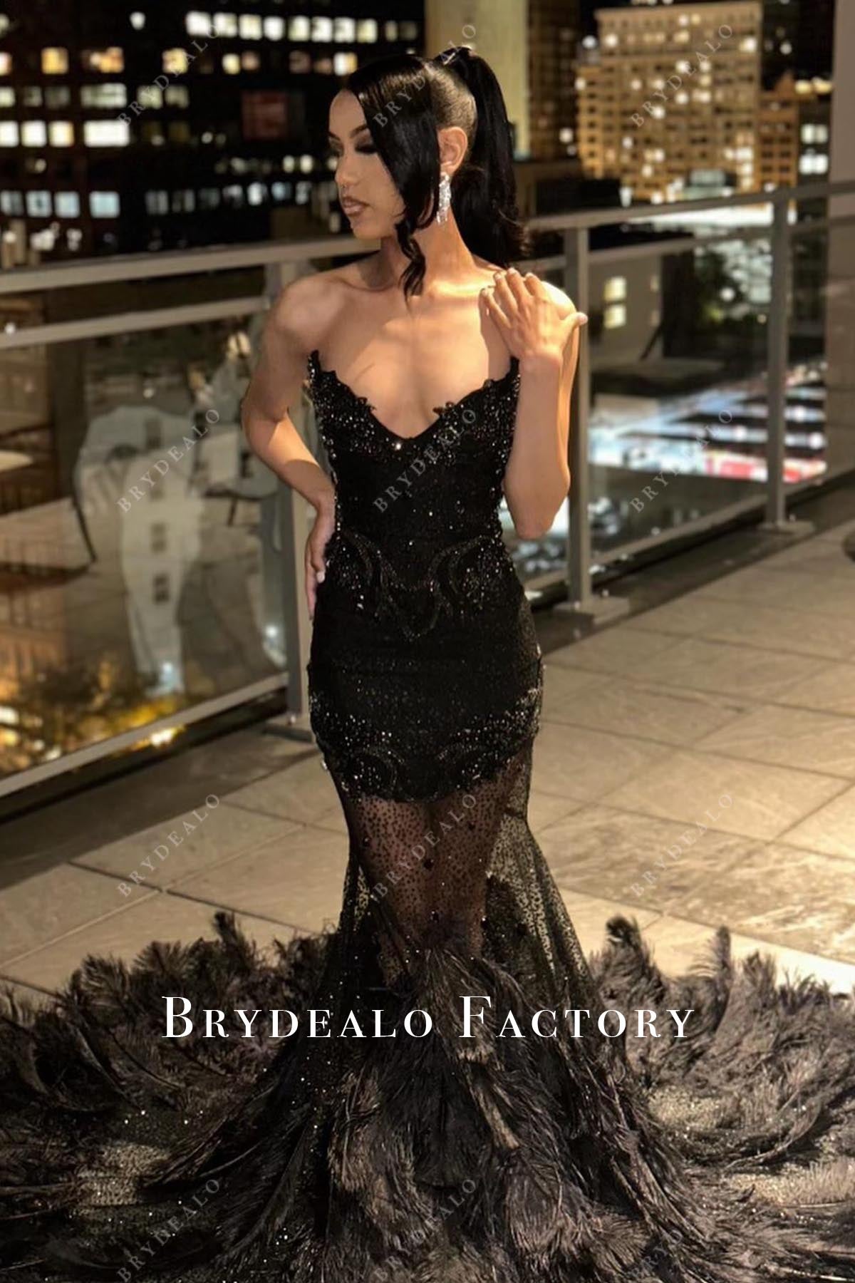 glitter strapless trumpet prom dress