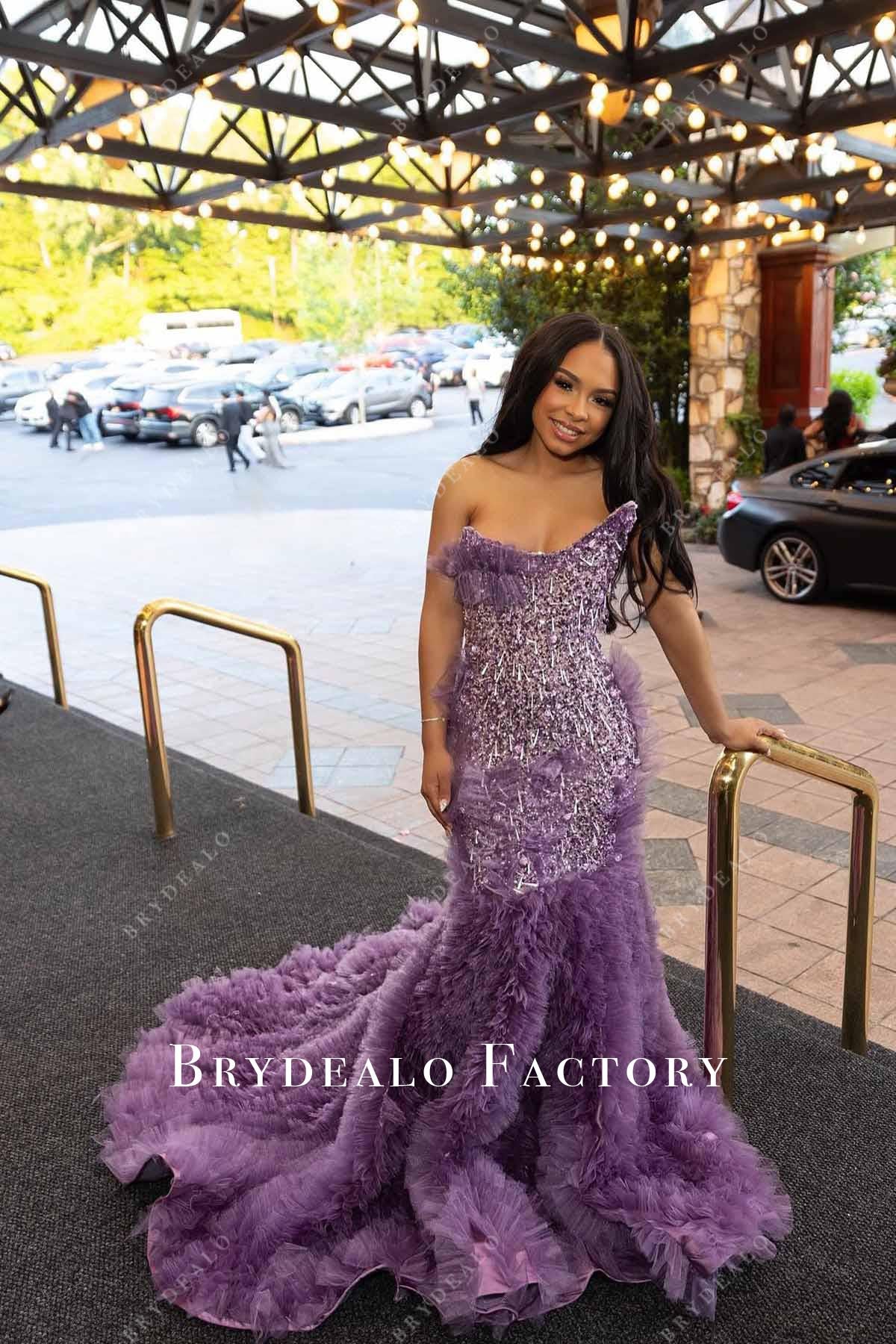 glitter tahiti trumpet prom dress