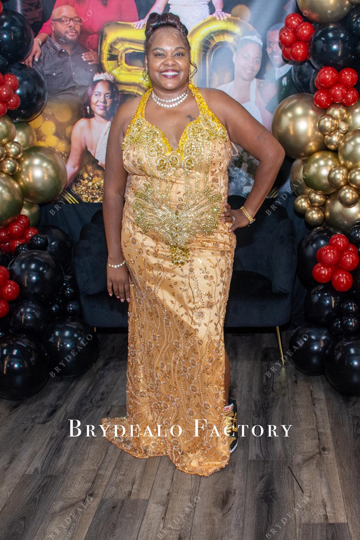 Plus Size Gold Beaded Unique Split Birthday Party Dress Plus Size Gold Beaded Unique Split Birthday Party Dress
