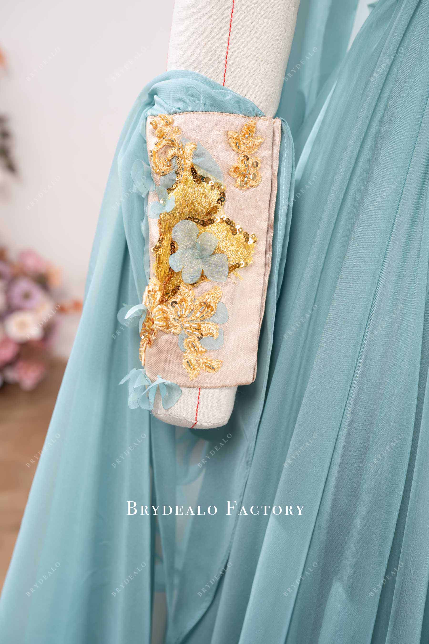 gold beaded cuff prom dress