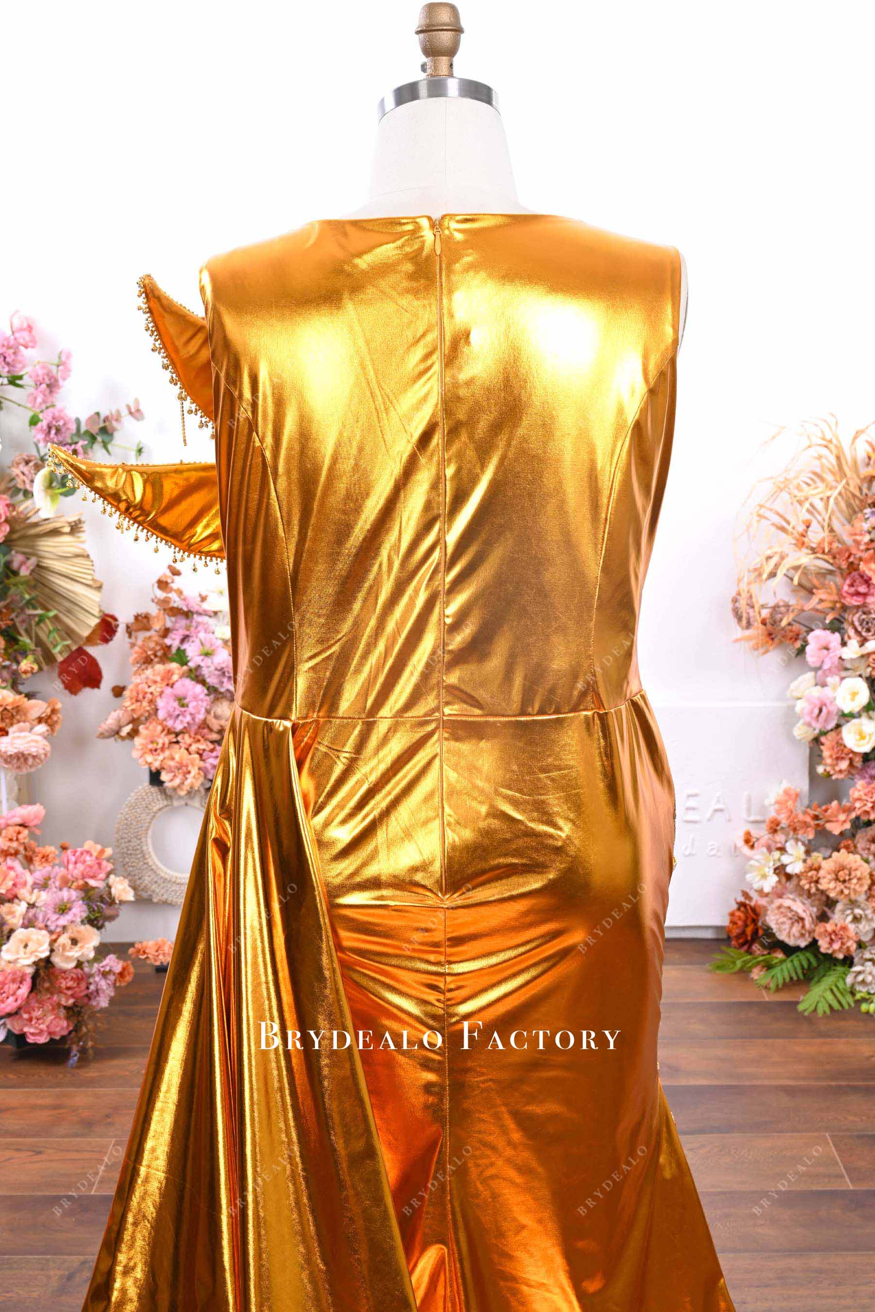 gold full back prom dress