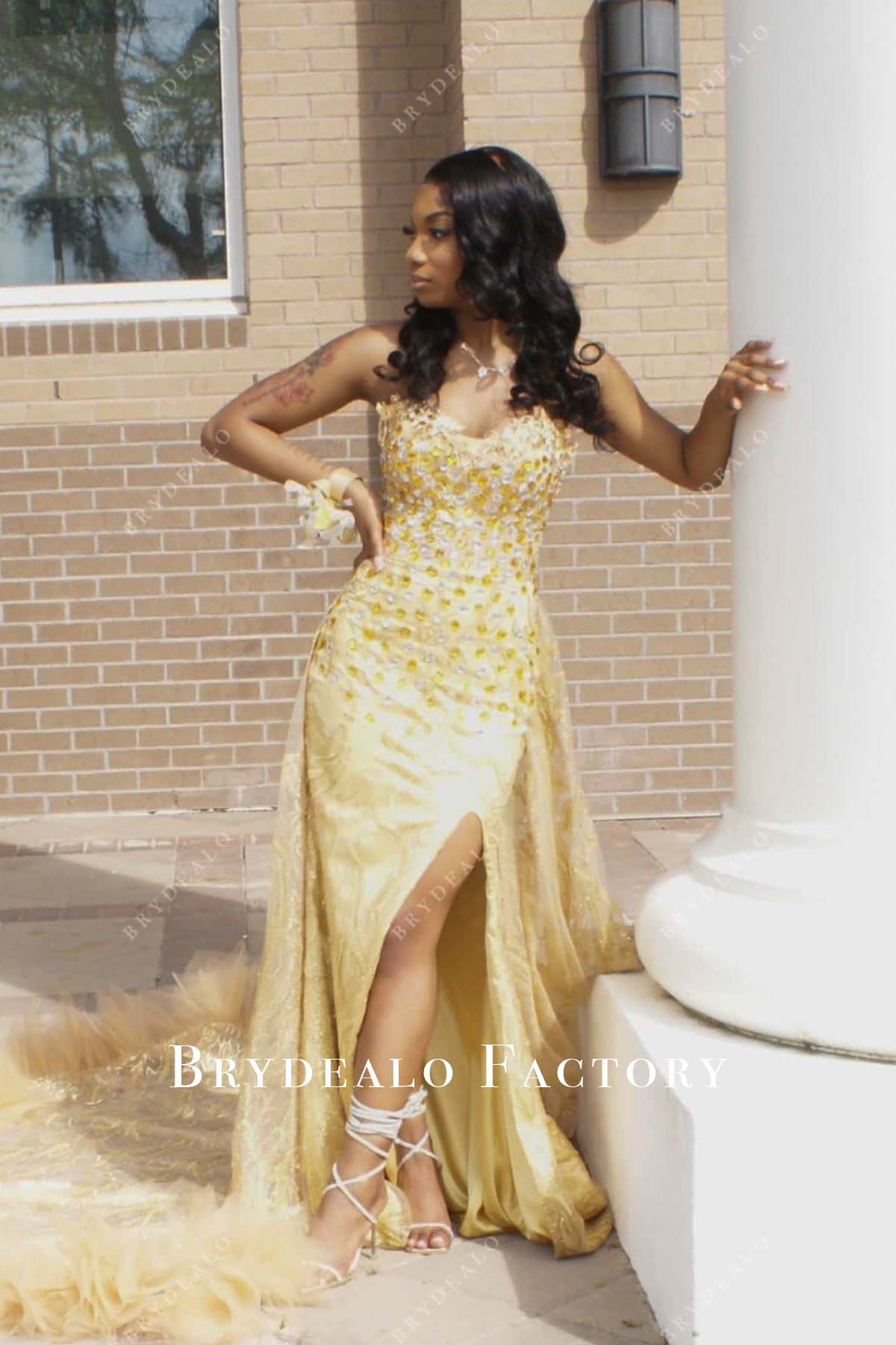 gold rhinestone mermaid prom dress