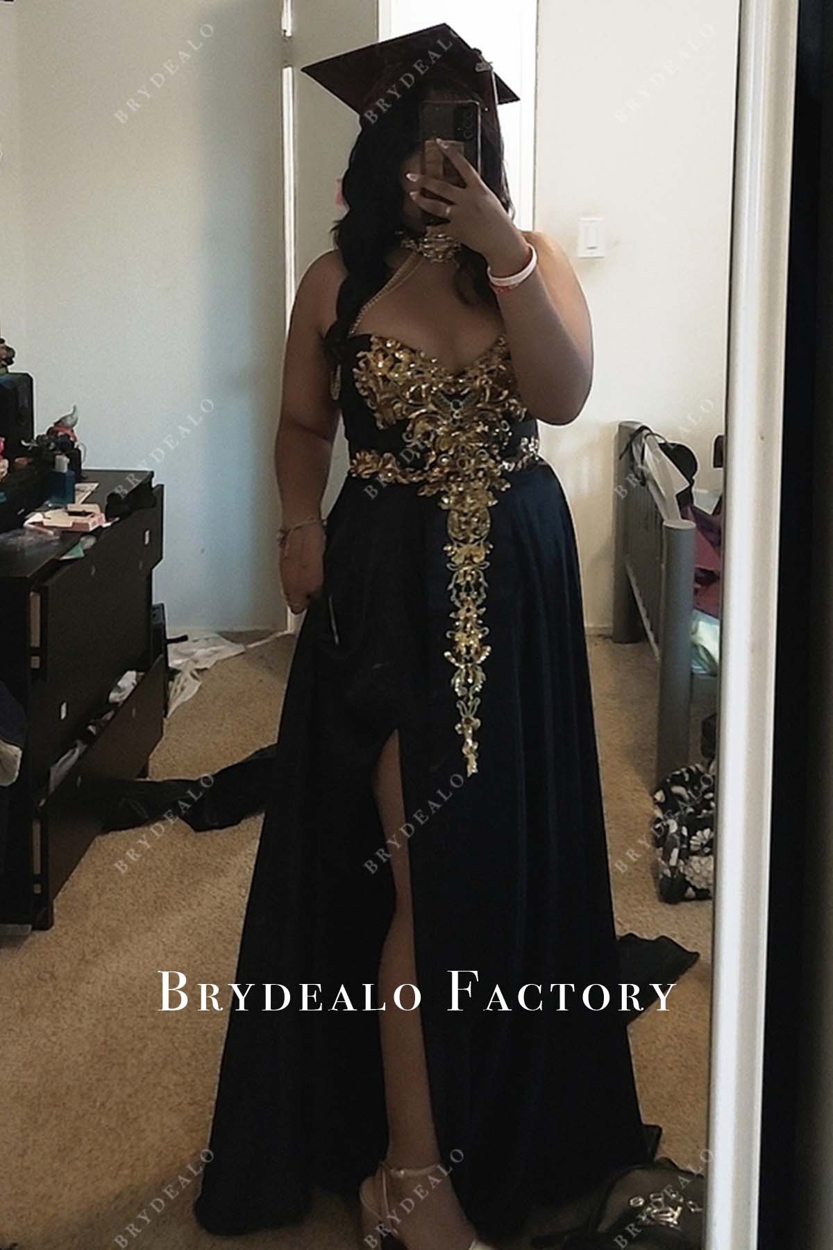 gold sequin A-line senior prom dress