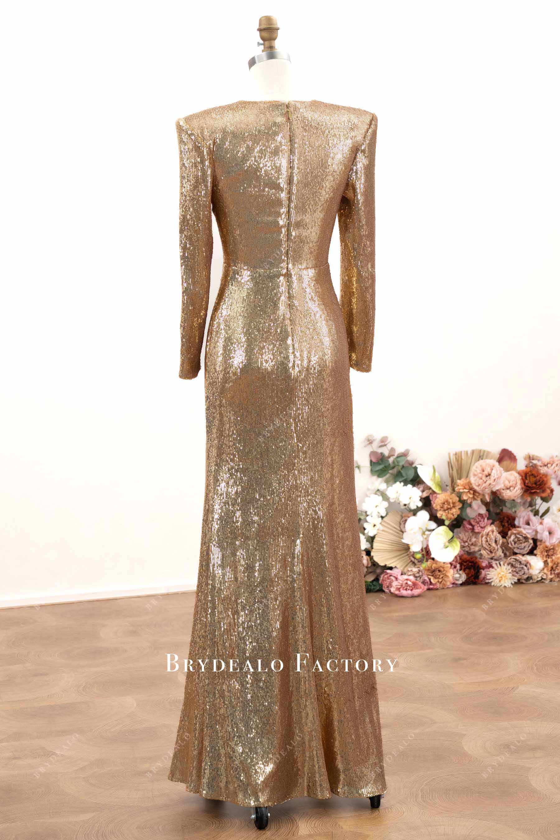 gold sequin fit flare floor length formal dress