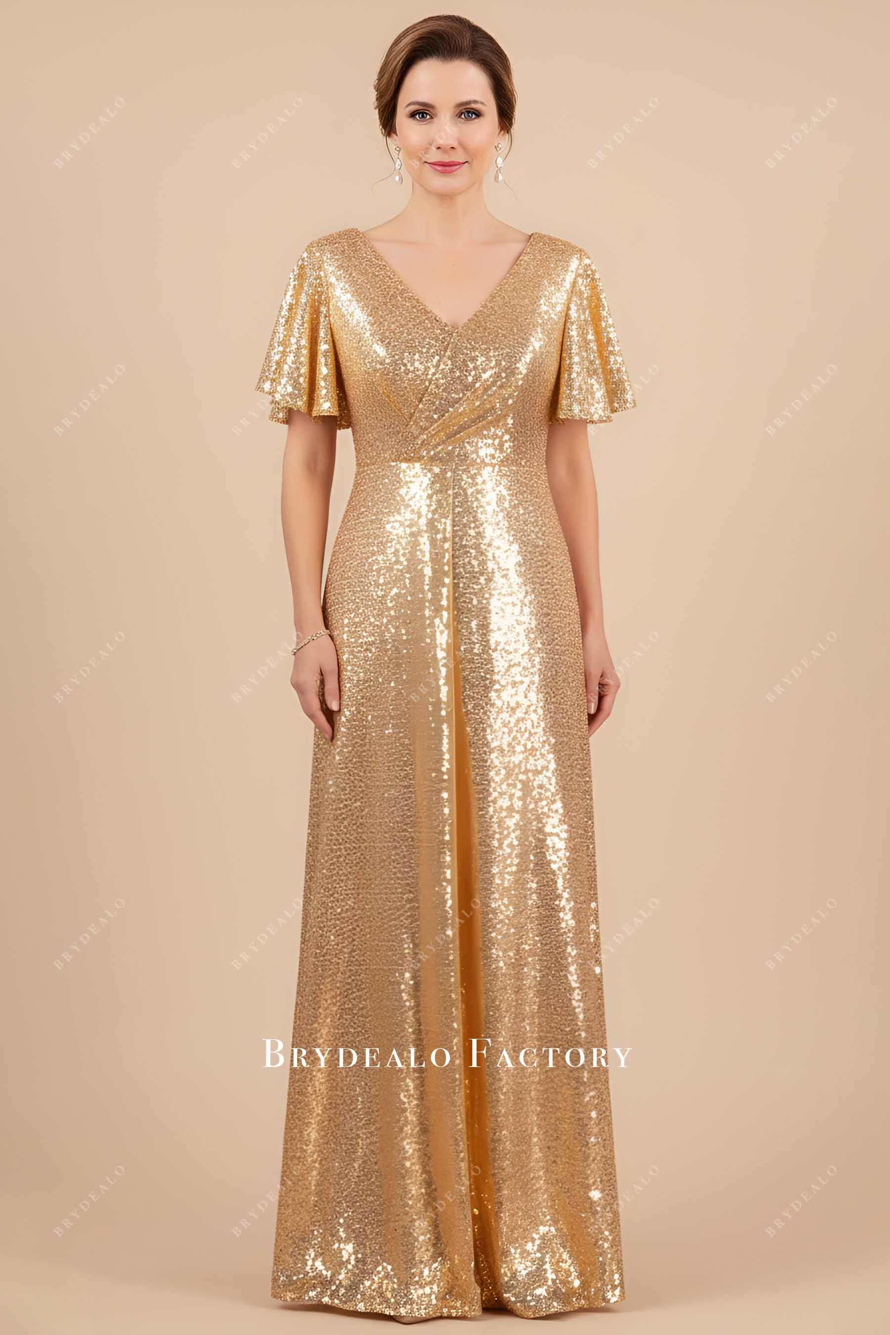 gold sequin dress floor length Velvi - Eclipse Gown - Gold - V-neck Sequin Dress main image 1