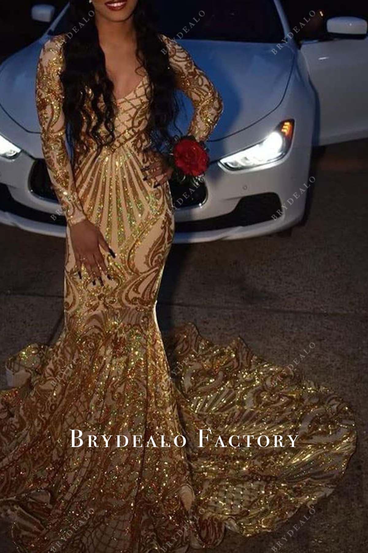 gold designer dress Sparkly Gold Sequin Mermaid Prom Dresses Spaghetti Strap Formal Dresse –  Viniodress main image 0