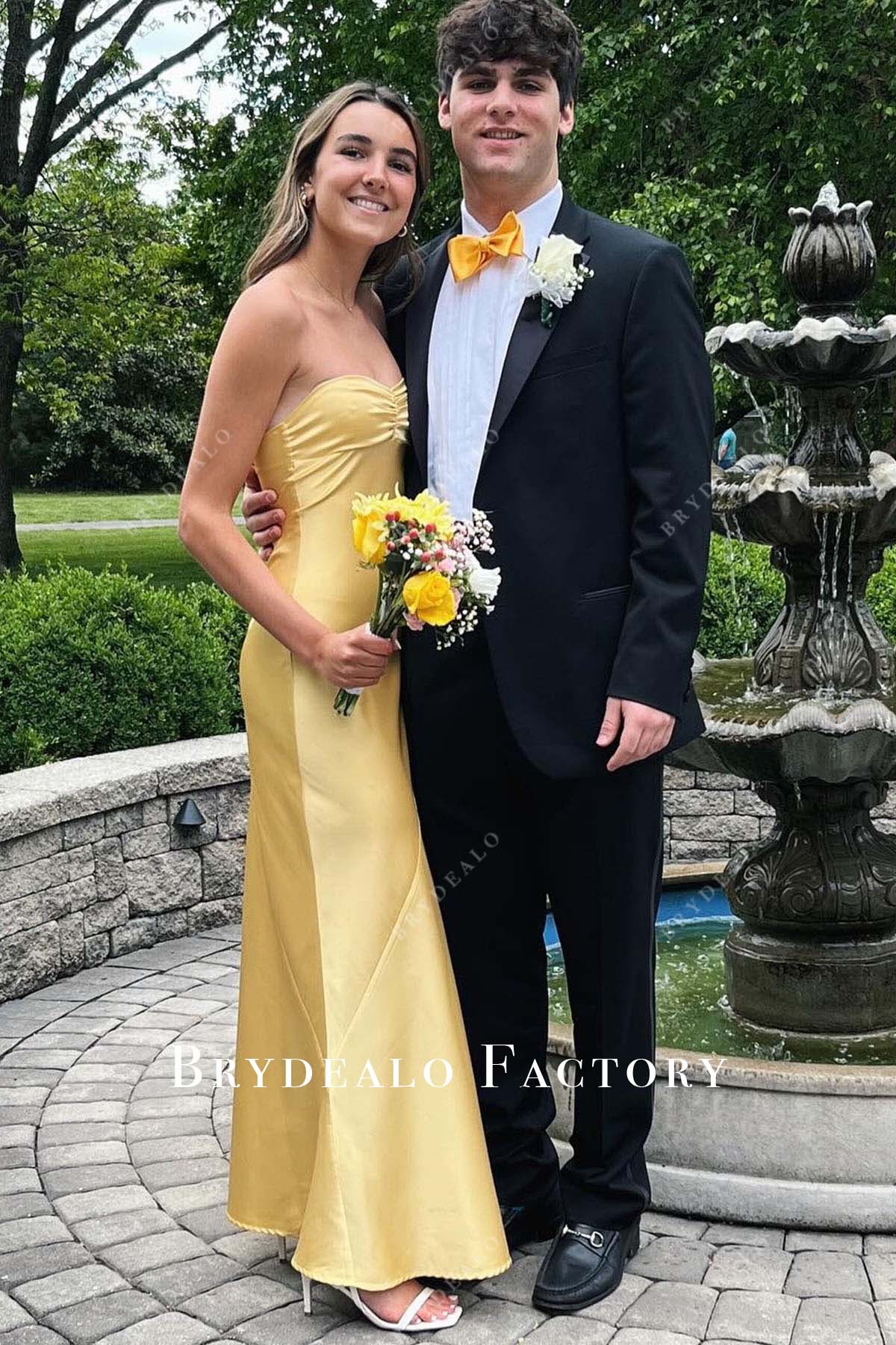 Homecoming Dress Gold Strapless Ankle Length Formal Gown