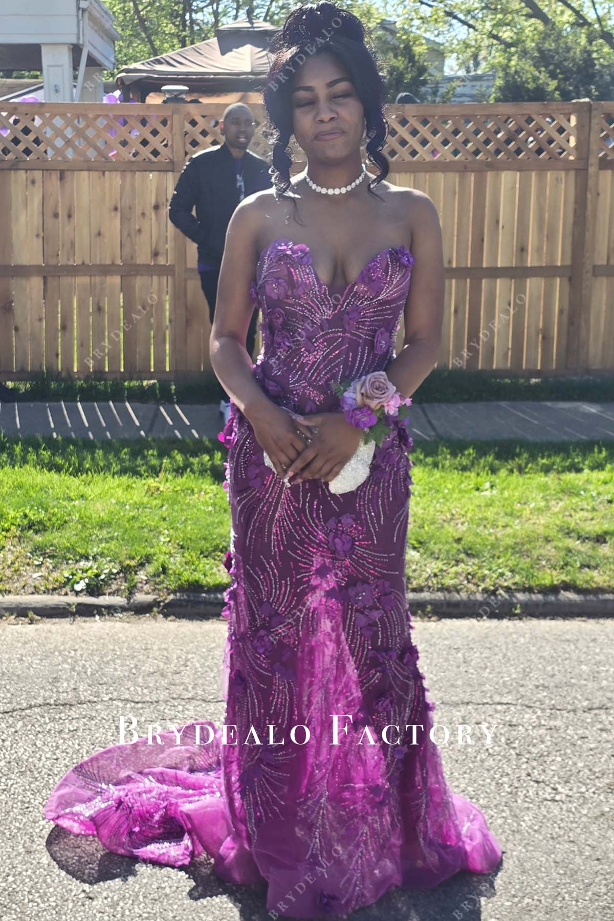 Grape 3D Flowers Sparkly Strapless Mermaid Prom Dress Grape 3D Flowers Sparkly Strapless Mermaid Prom Dress