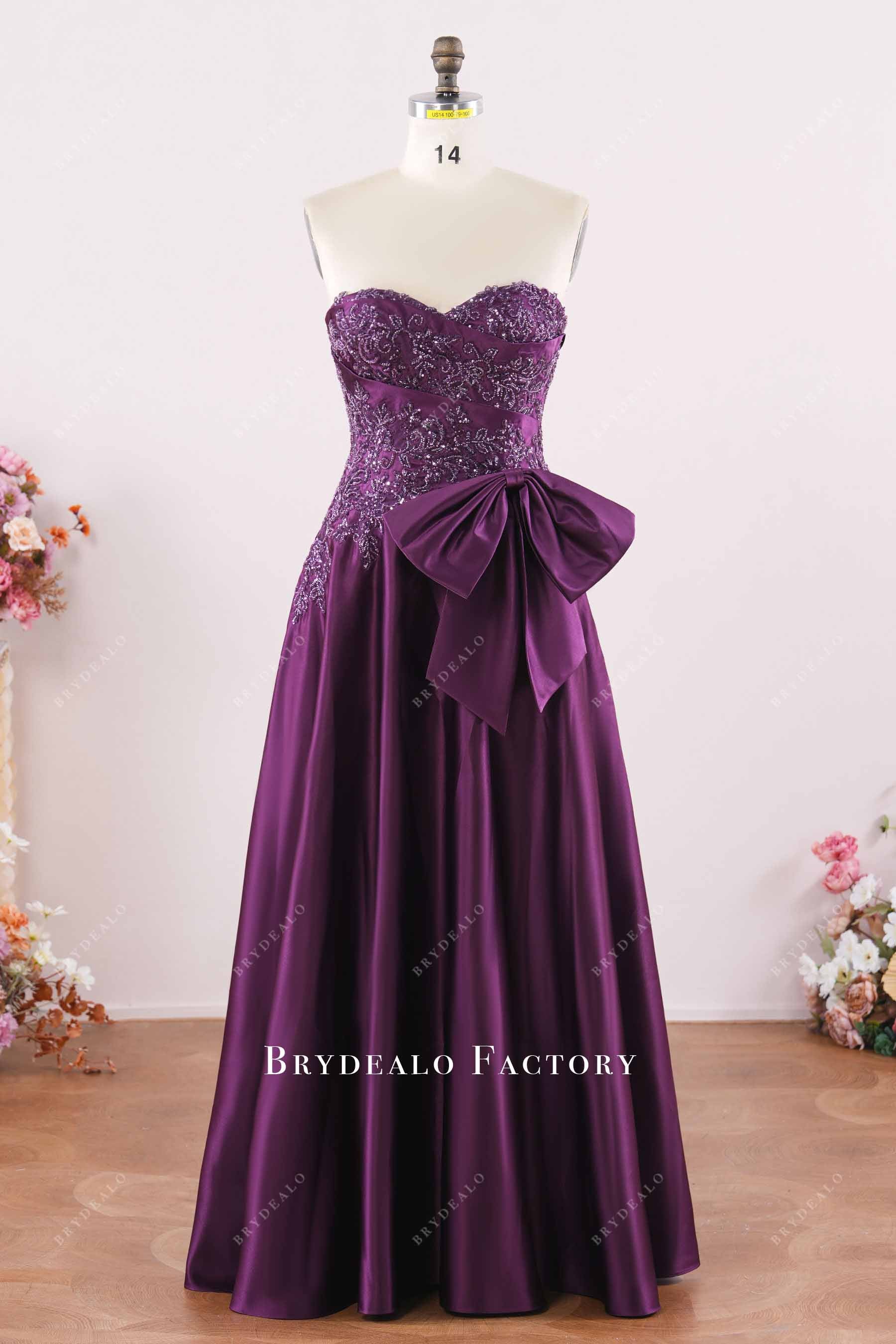 grape strapless a line mother of bride dress