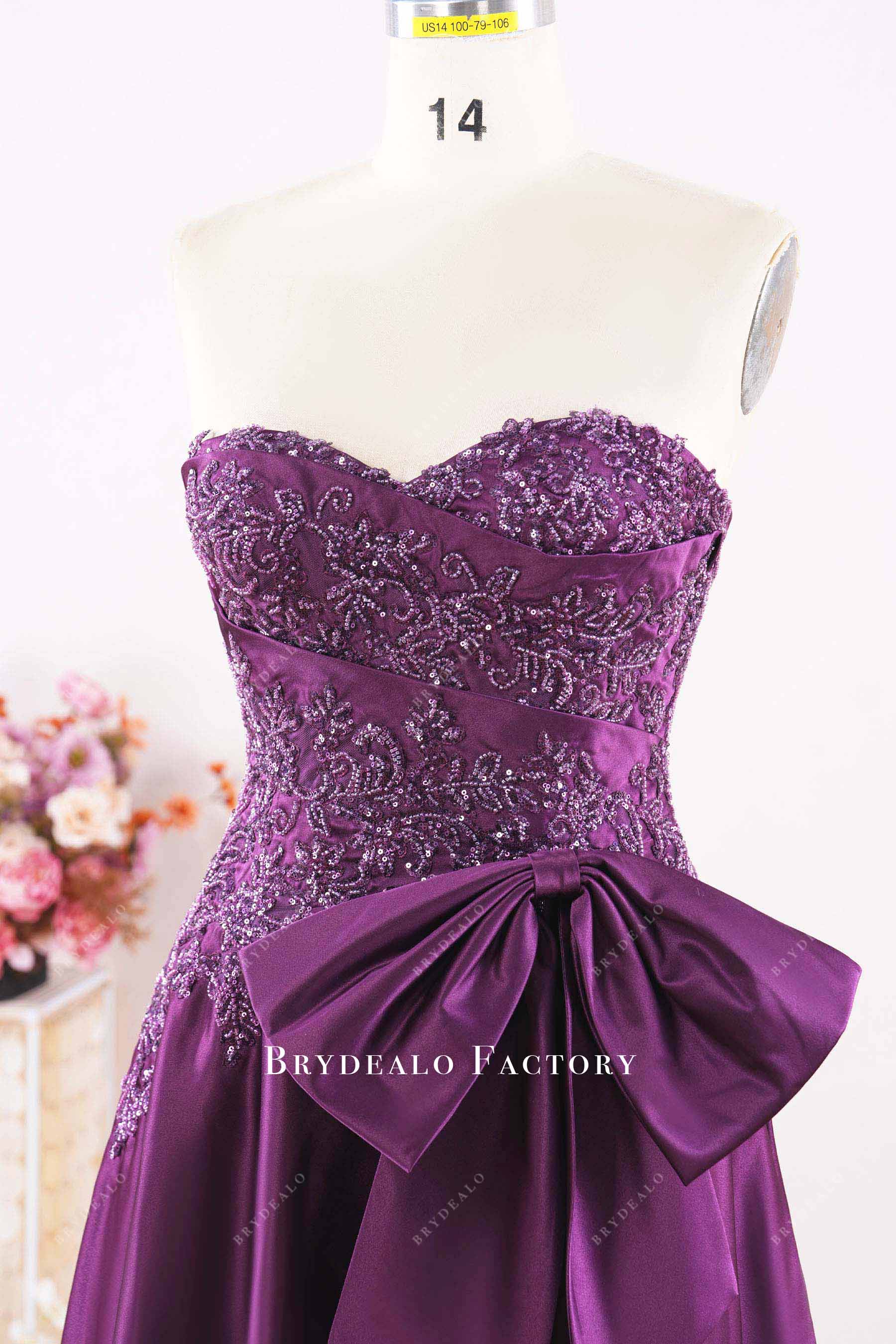 grape sweetheart neck mother of bride dress