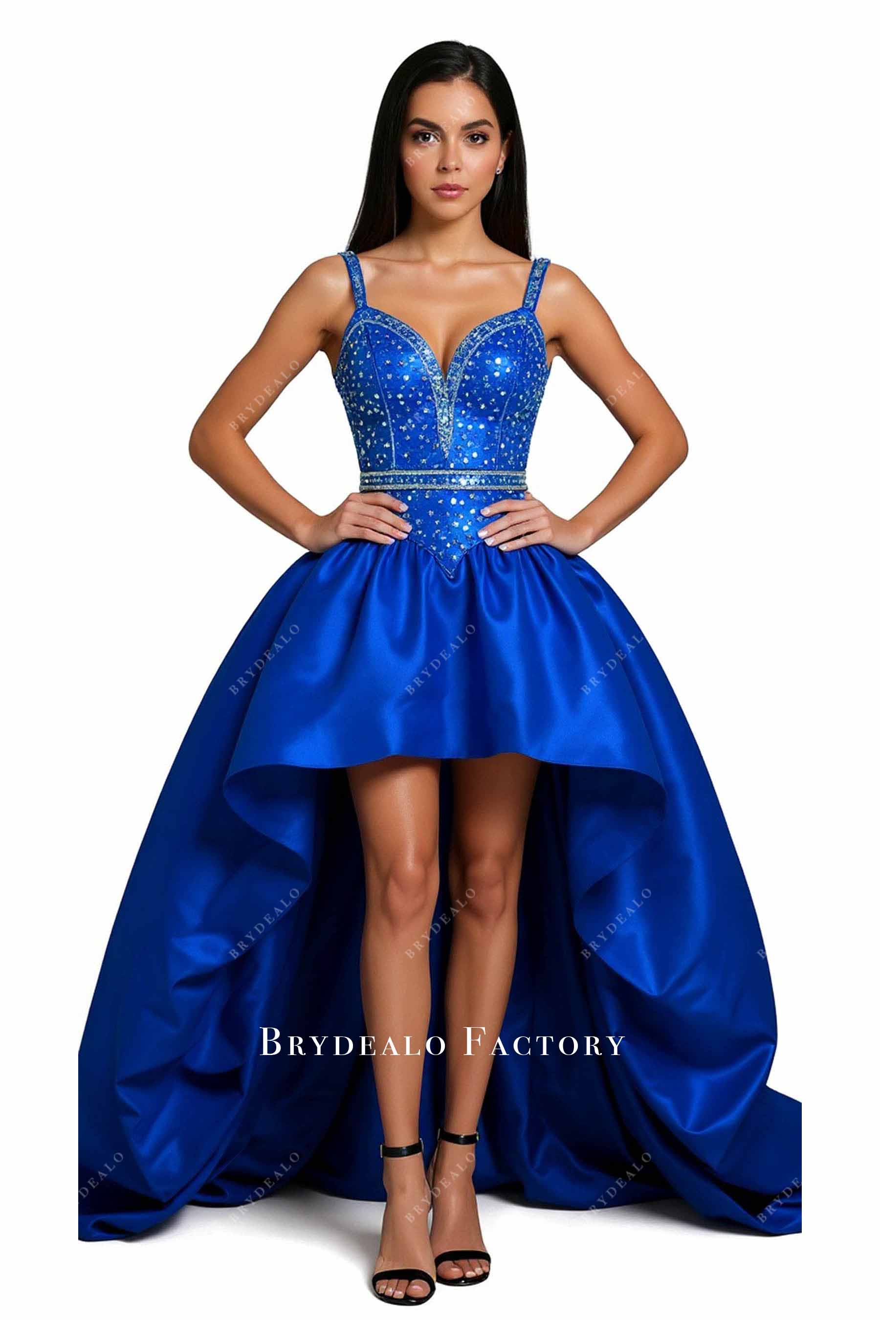 green blue rhinestones formal dress