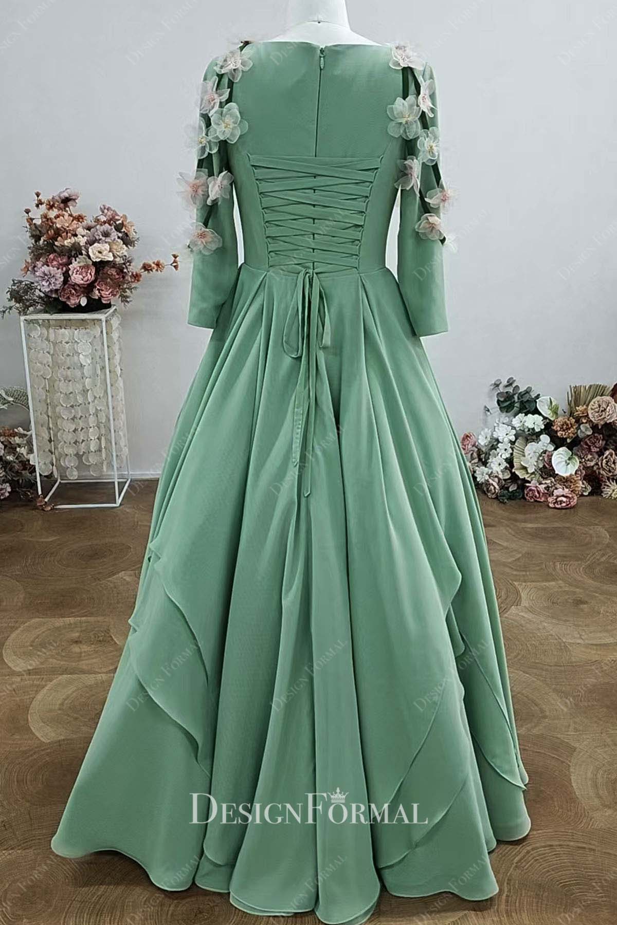 green chiffon floor length bridesmaid ballgown