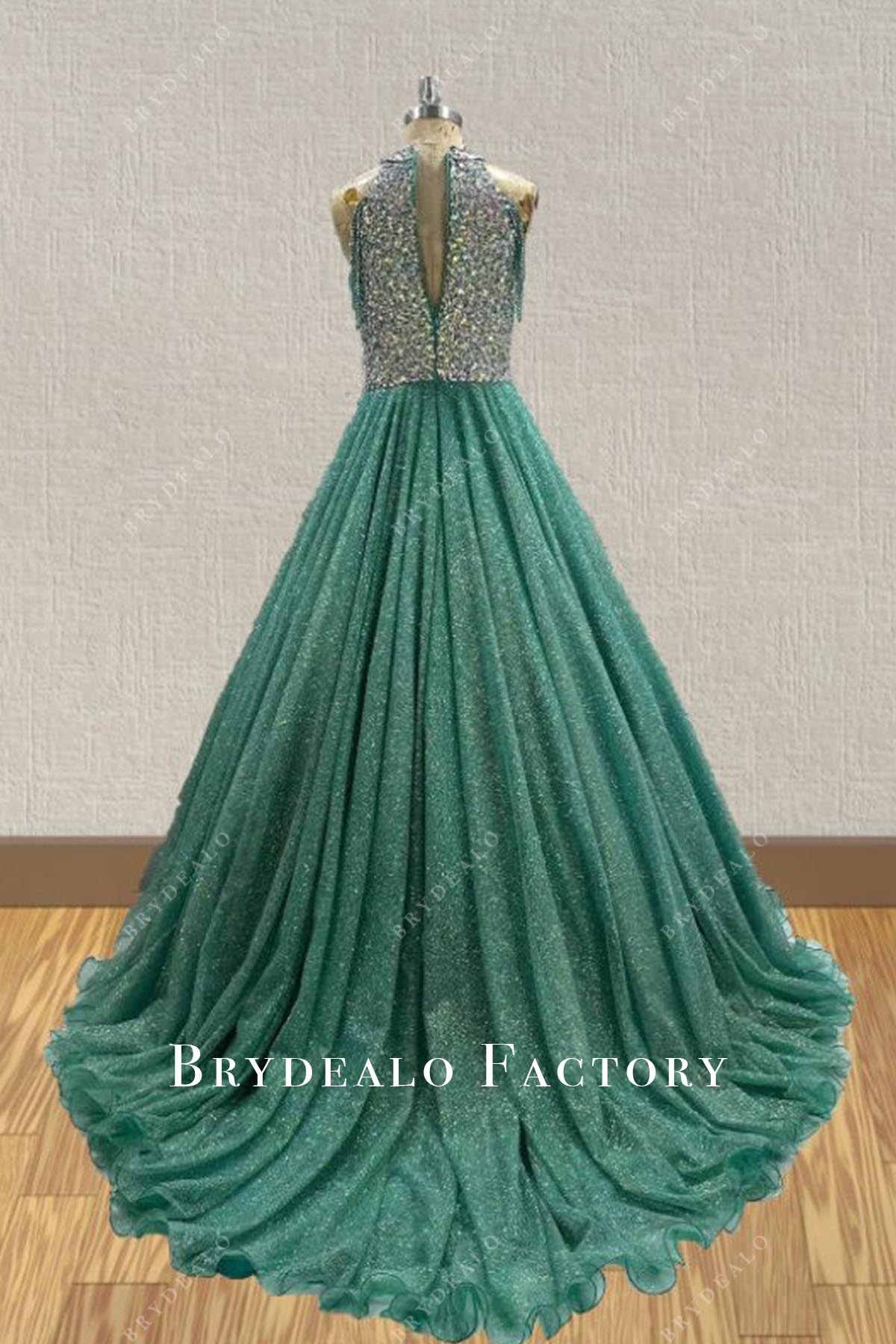green court train pageant dress