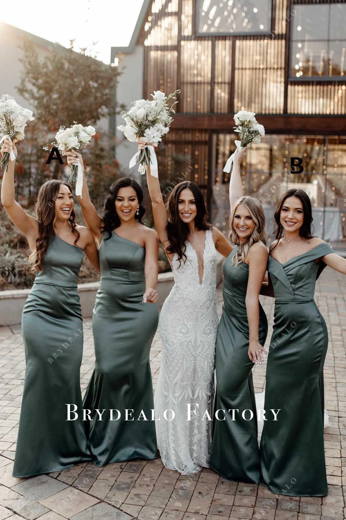 green fit flare mismatched bridesmaid dresses