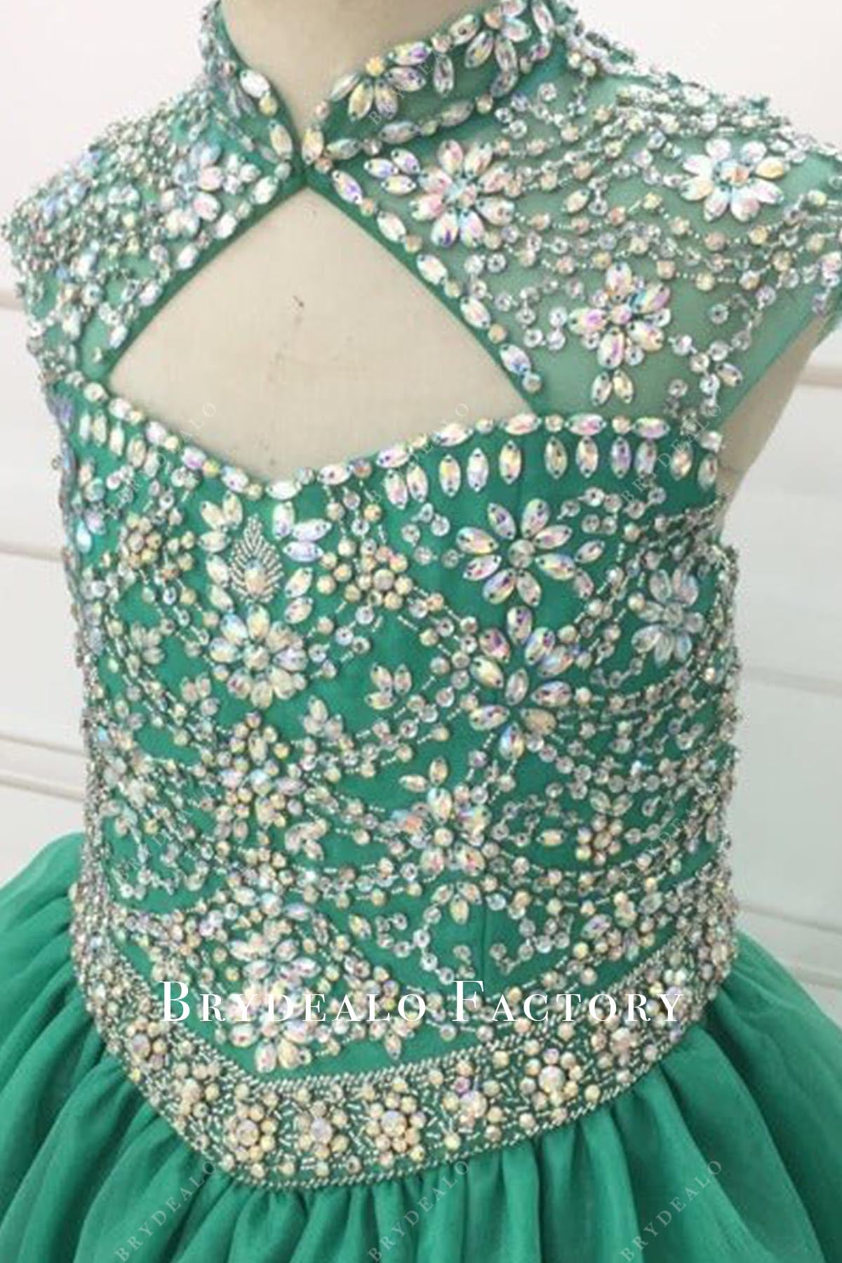 green keyhole pageant dress