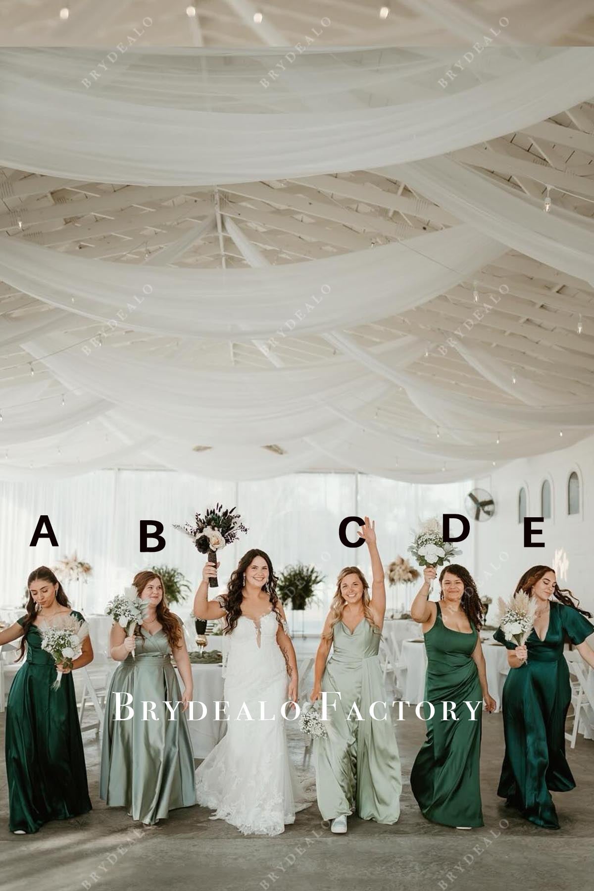 green long mismatched bridesmaid dresses