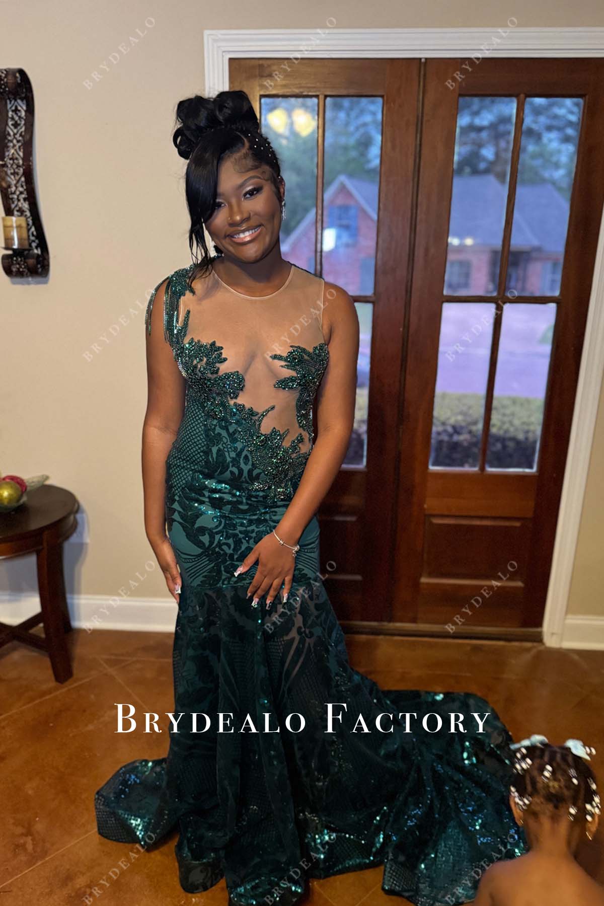 Green Sequin Bias Illusion Cutout Mermaid Prom Dress