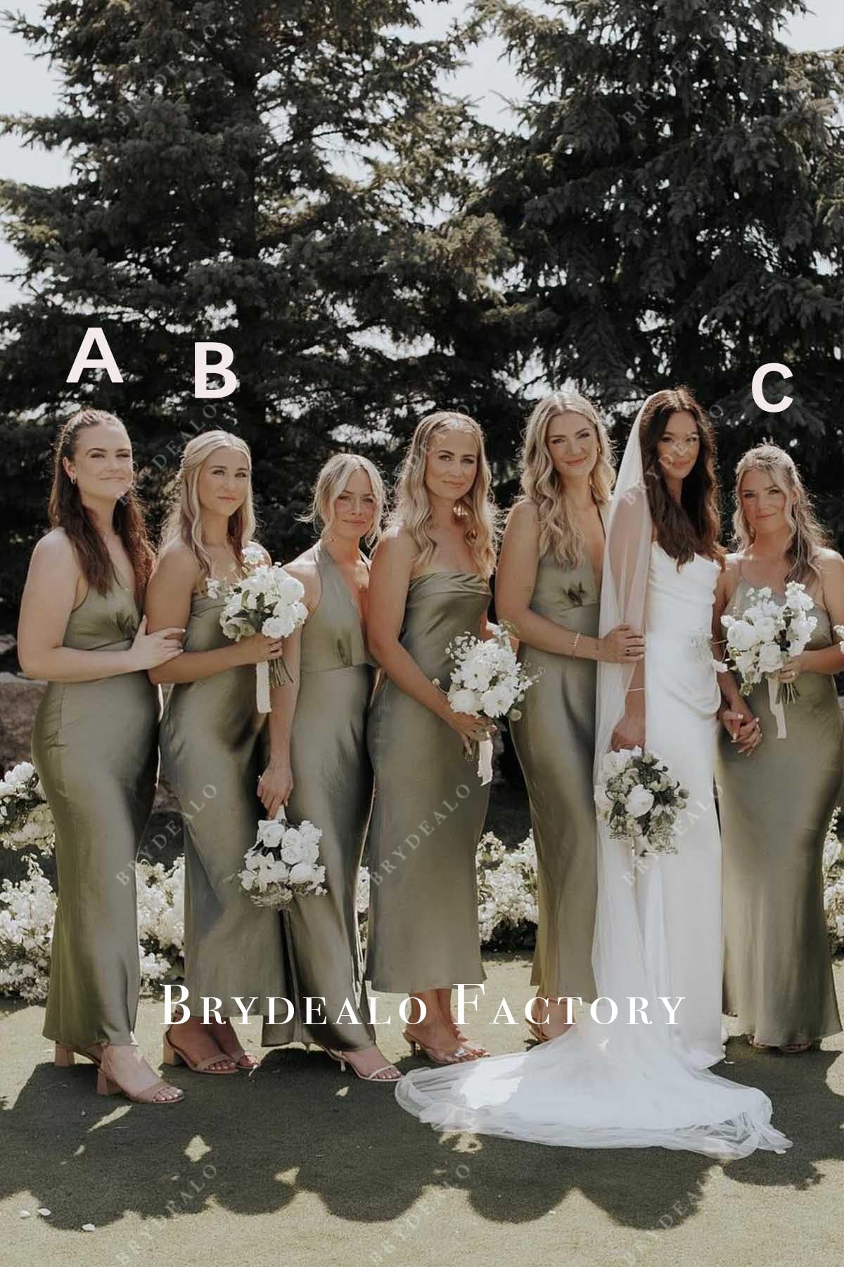 makeup with bottle green dress Green Satin Sleeveless Mismatched Bridesmaid Dresses, Dress A