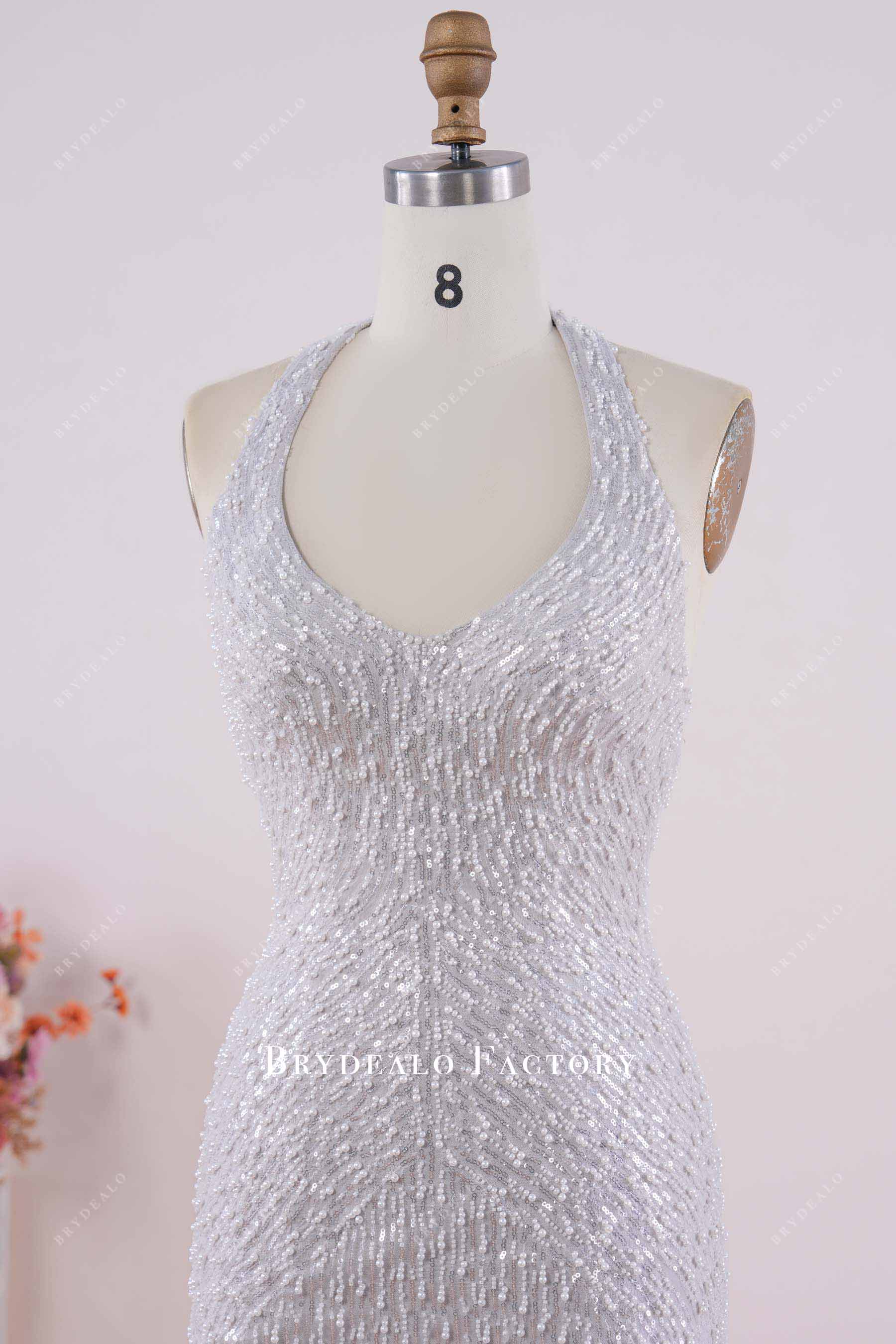 grey glitter sleeveless prom dress