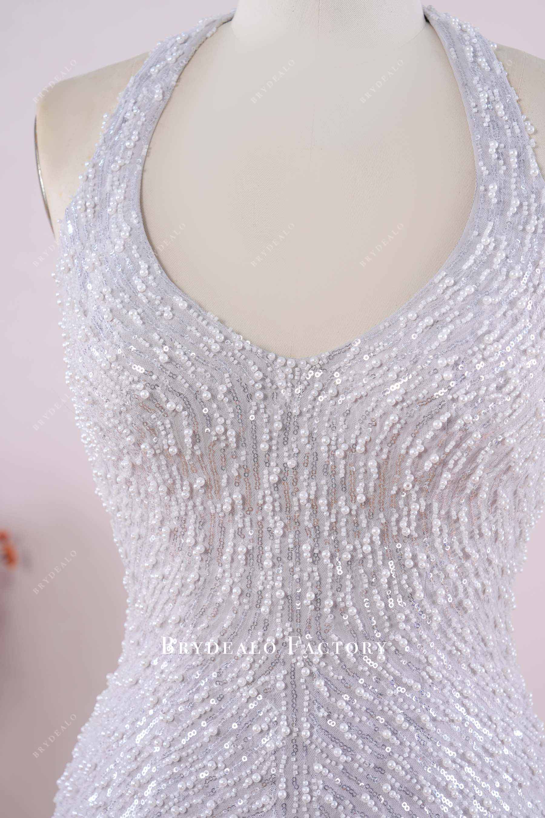 grey sequin plunging neck prom dress
