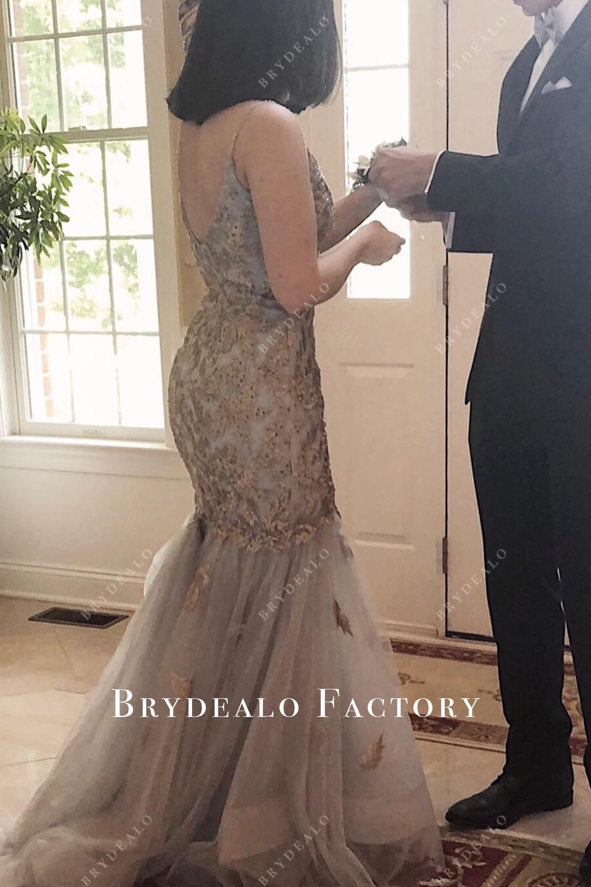 grey trumpet court train prom dress