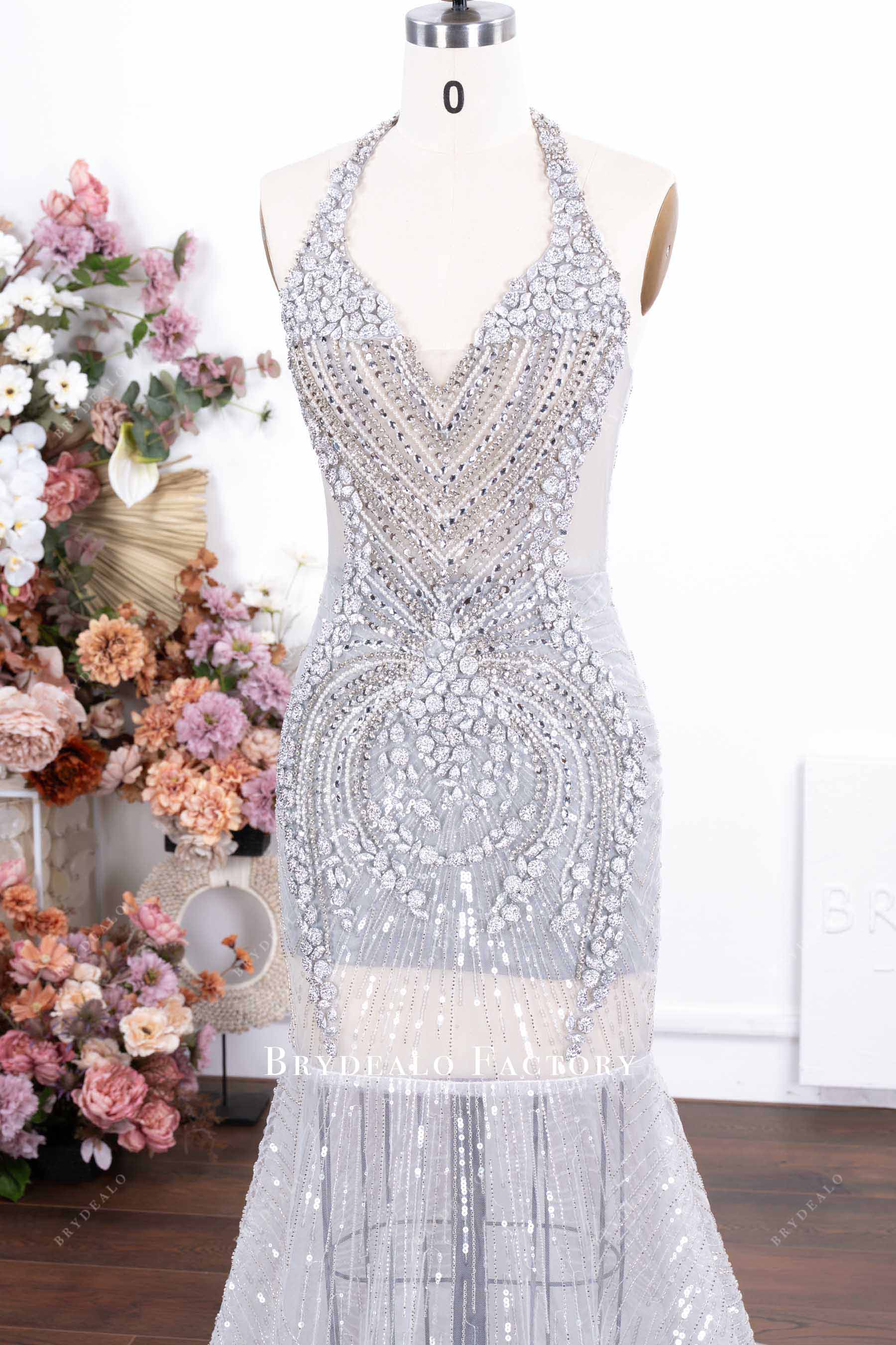 halter rhinestone prom dress