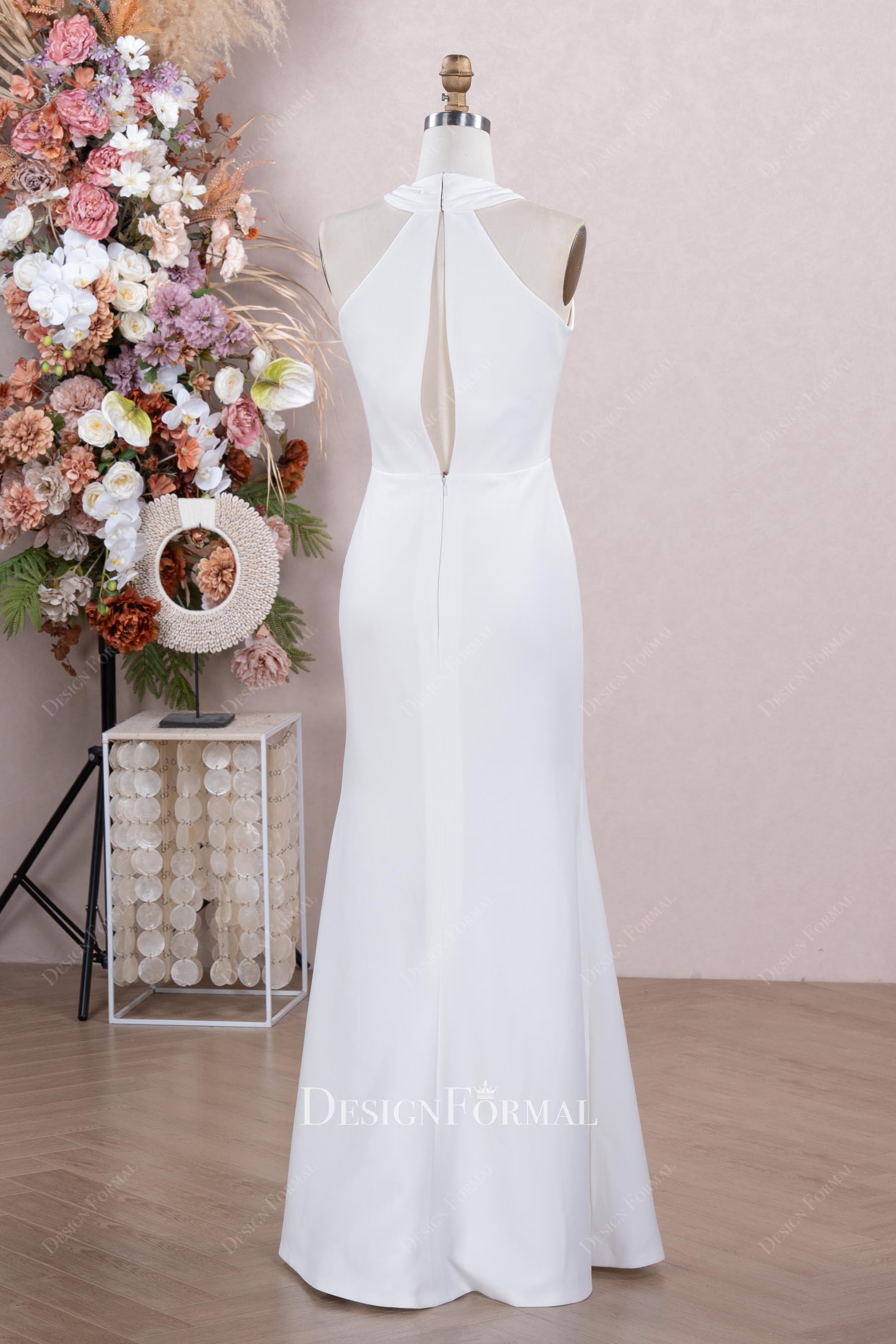 halter simple floor length wedding dress