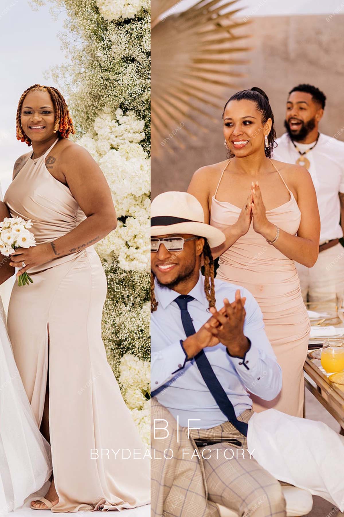 Pearl Pink Sleeveless Halter Neck Bridesmaid Dresses