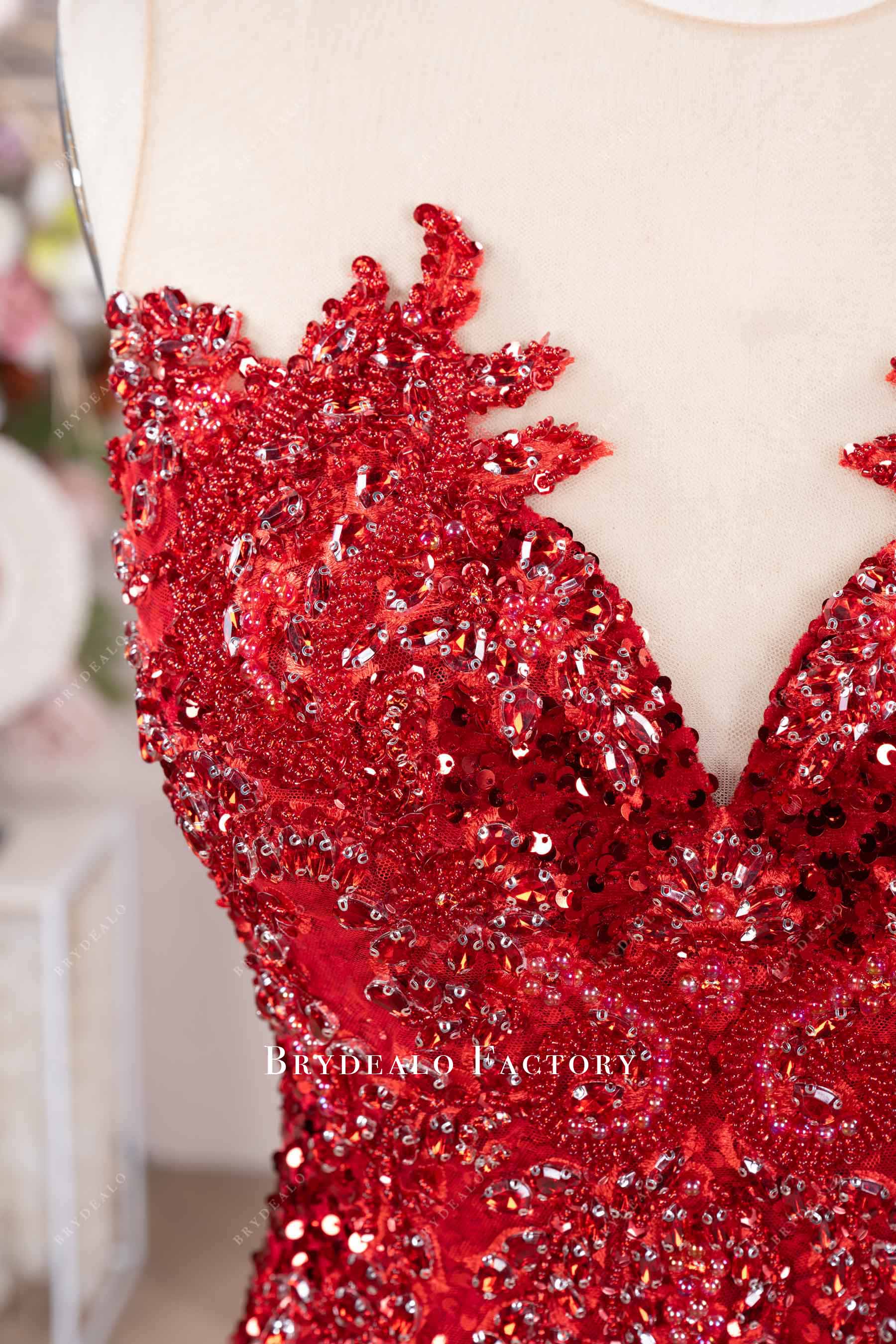 hand-sewn rhinestone neck prom dress