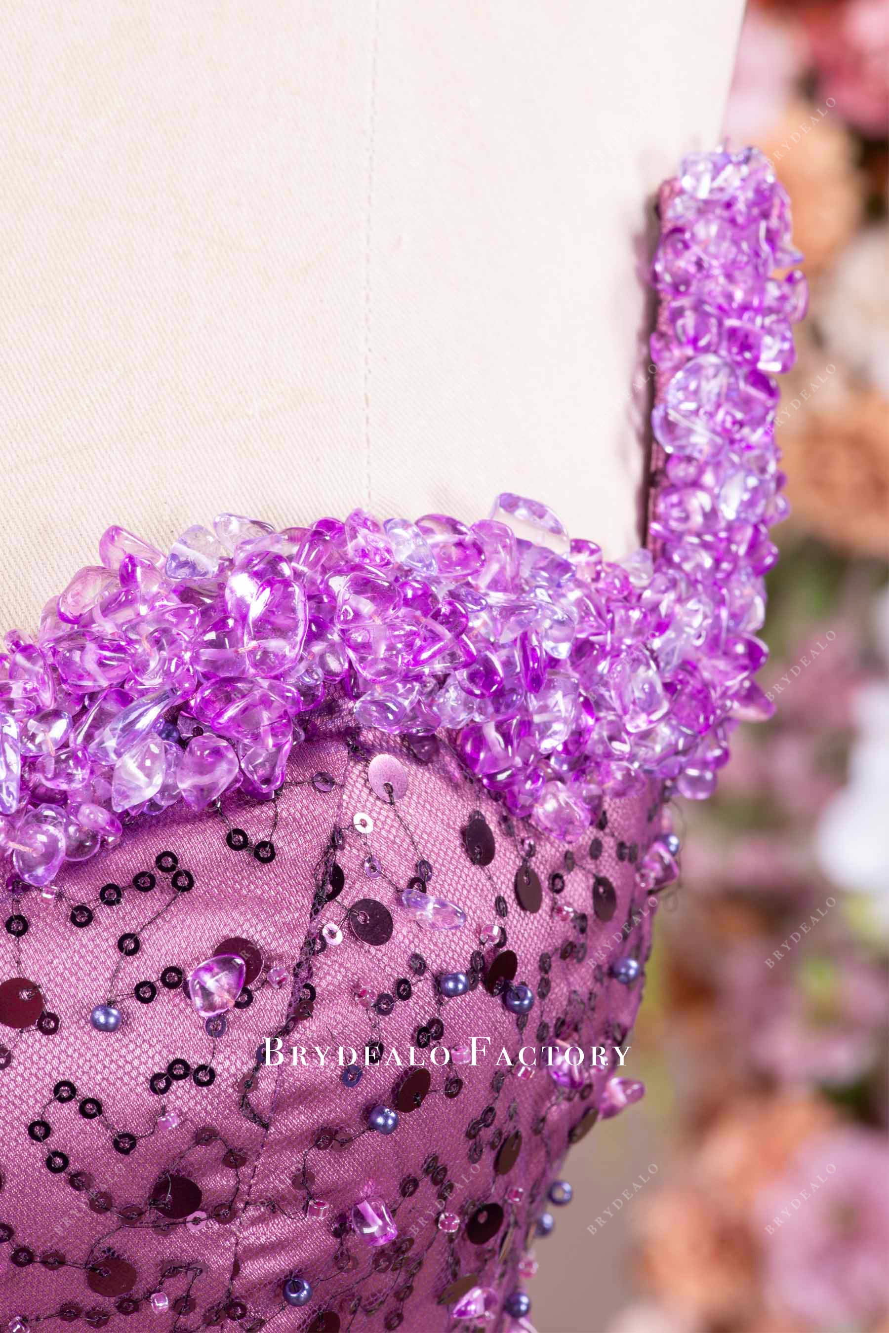 hand-sewn rhinestone neck prom gown