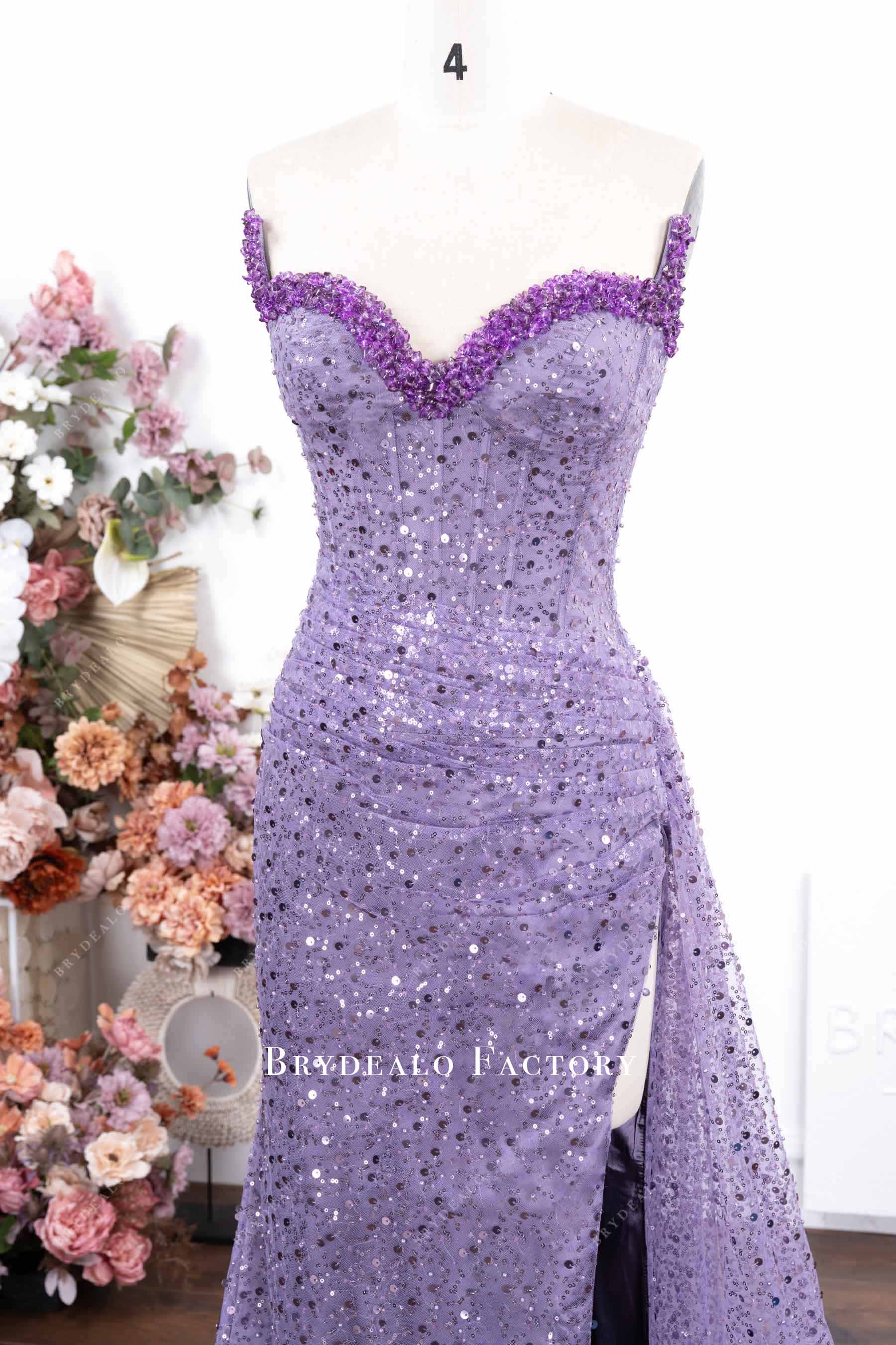 hand-sewn rhinestone sweetheart neck prom gown