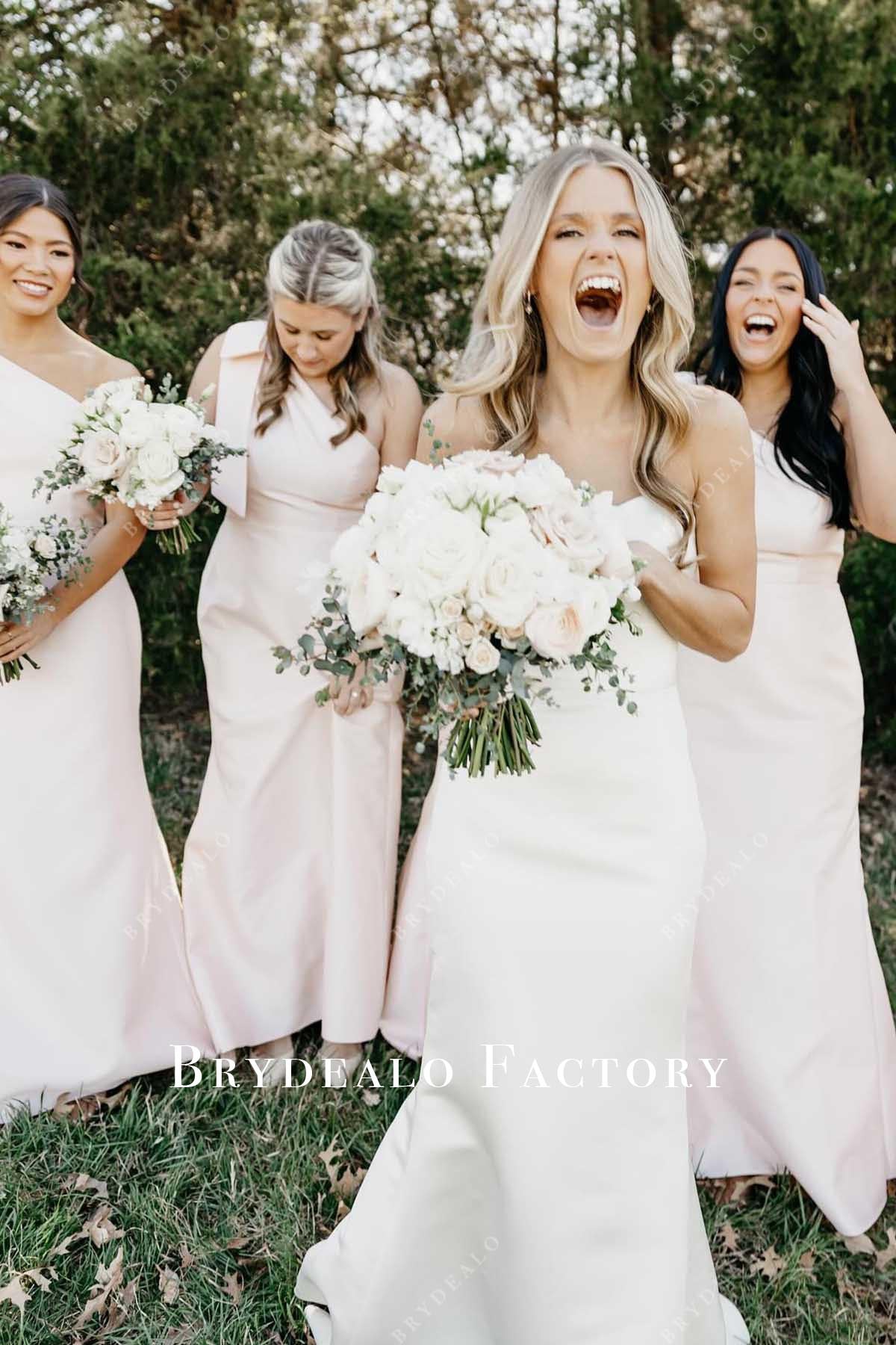 heavenly pink asymmetrical bridesmaid dress