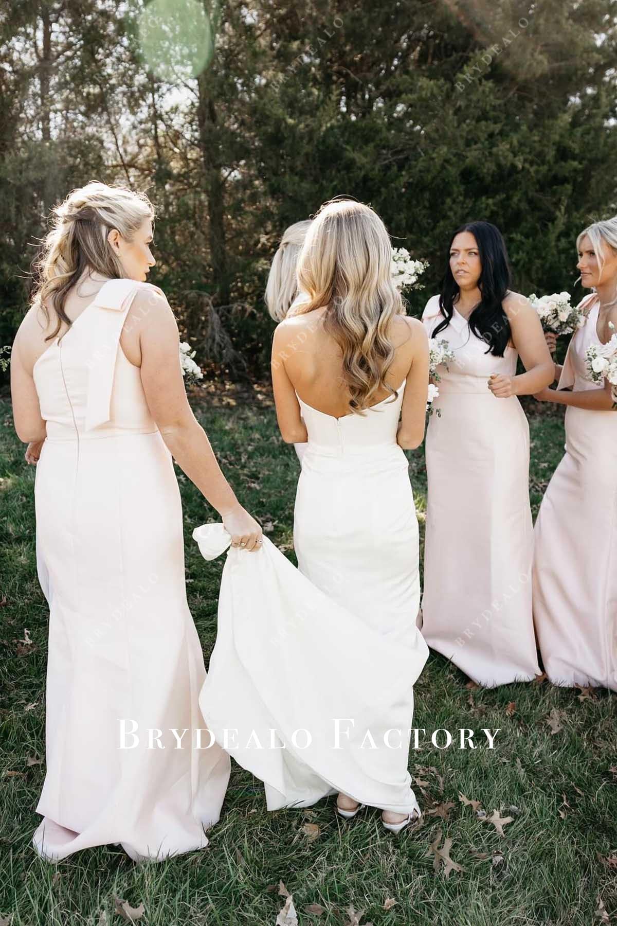 heavenly pink fit flare bridesmaid dress