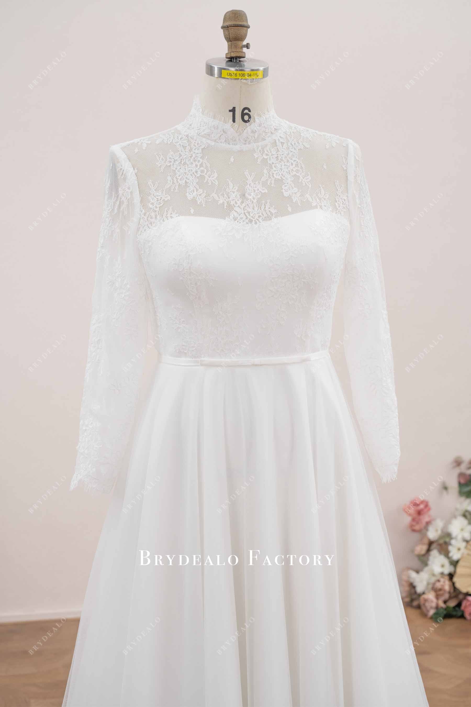 high neck long sleeve illusion neck bridal gown