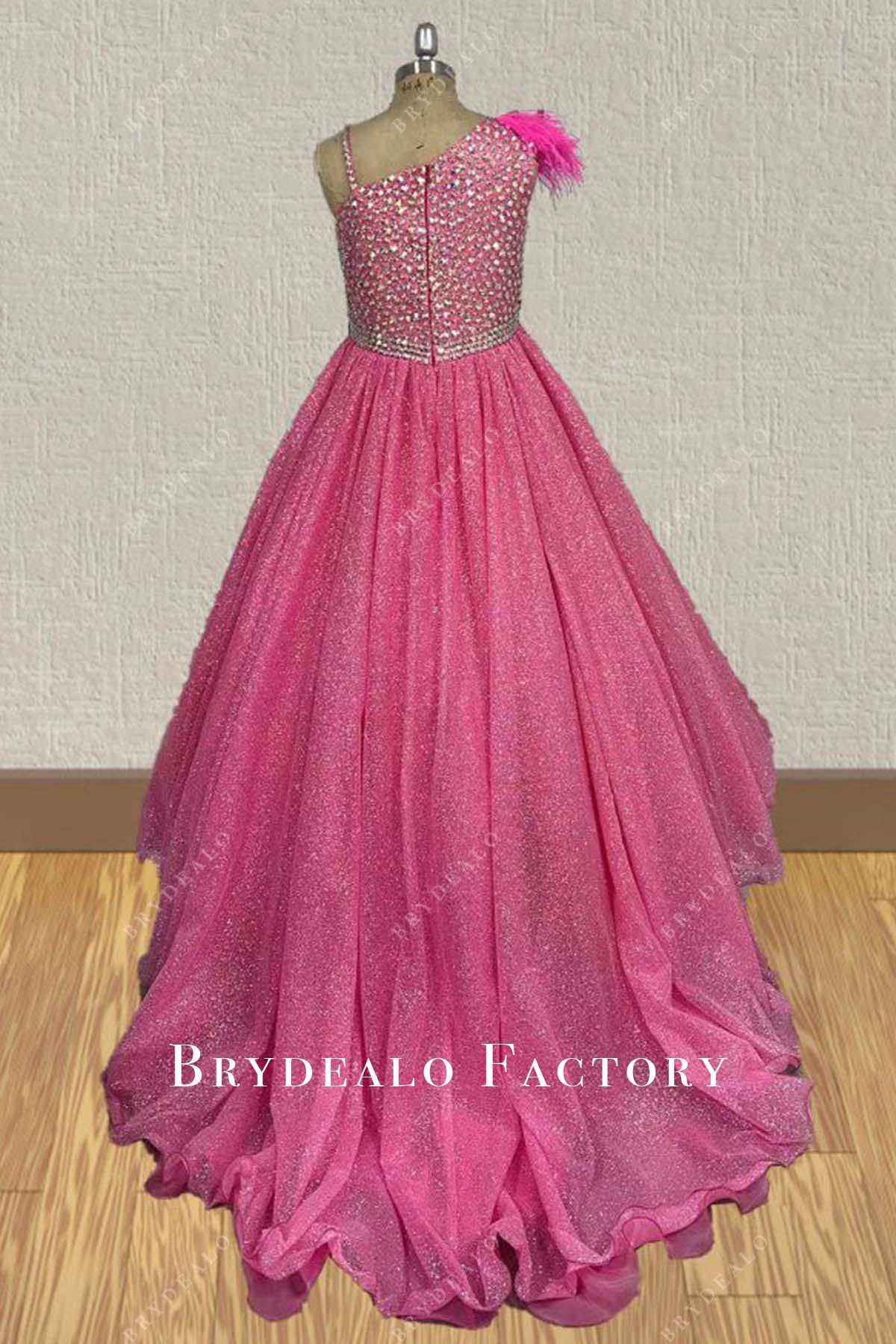 hot pink court train pageant dress