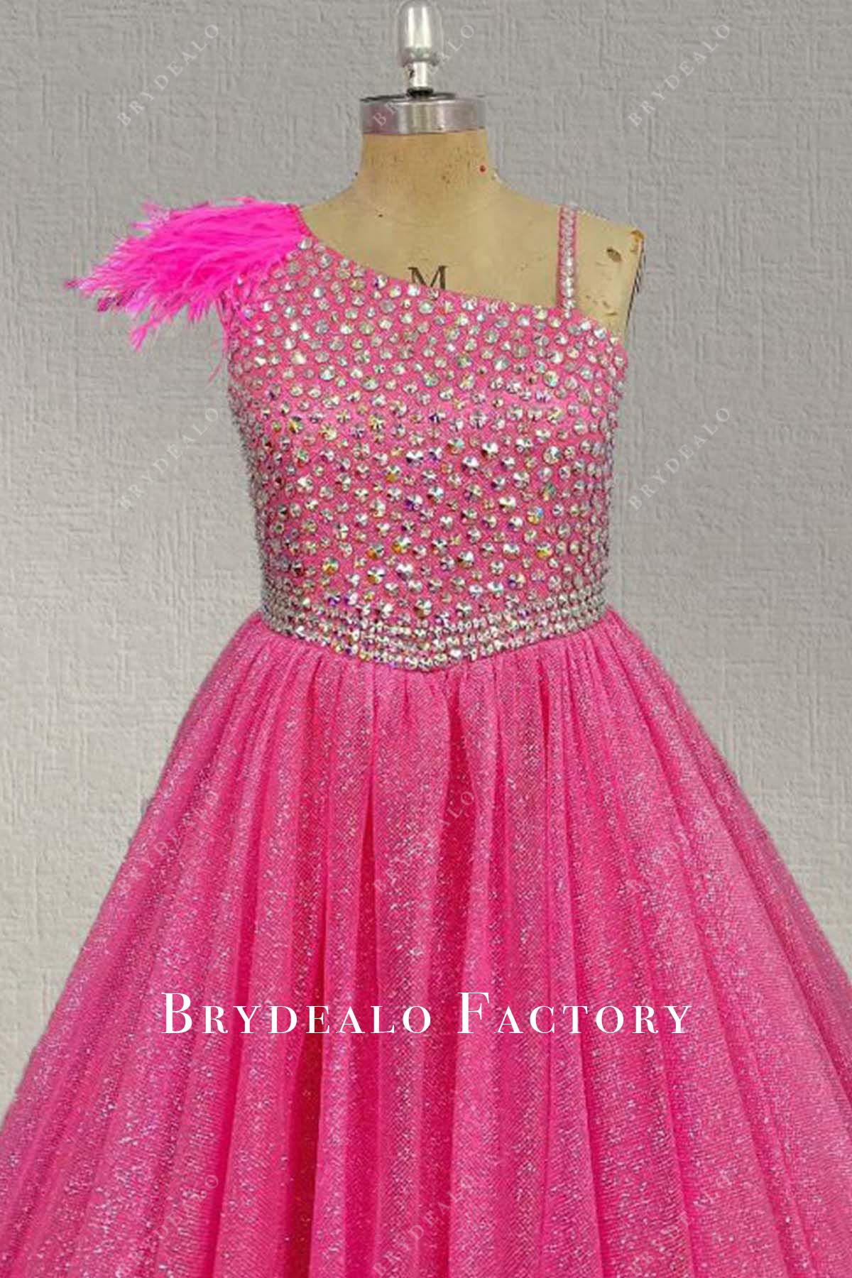 hot pink feathered pageant dress