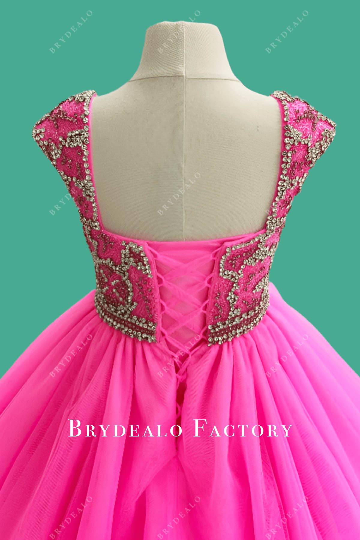 hot pink lace up back pageant dress