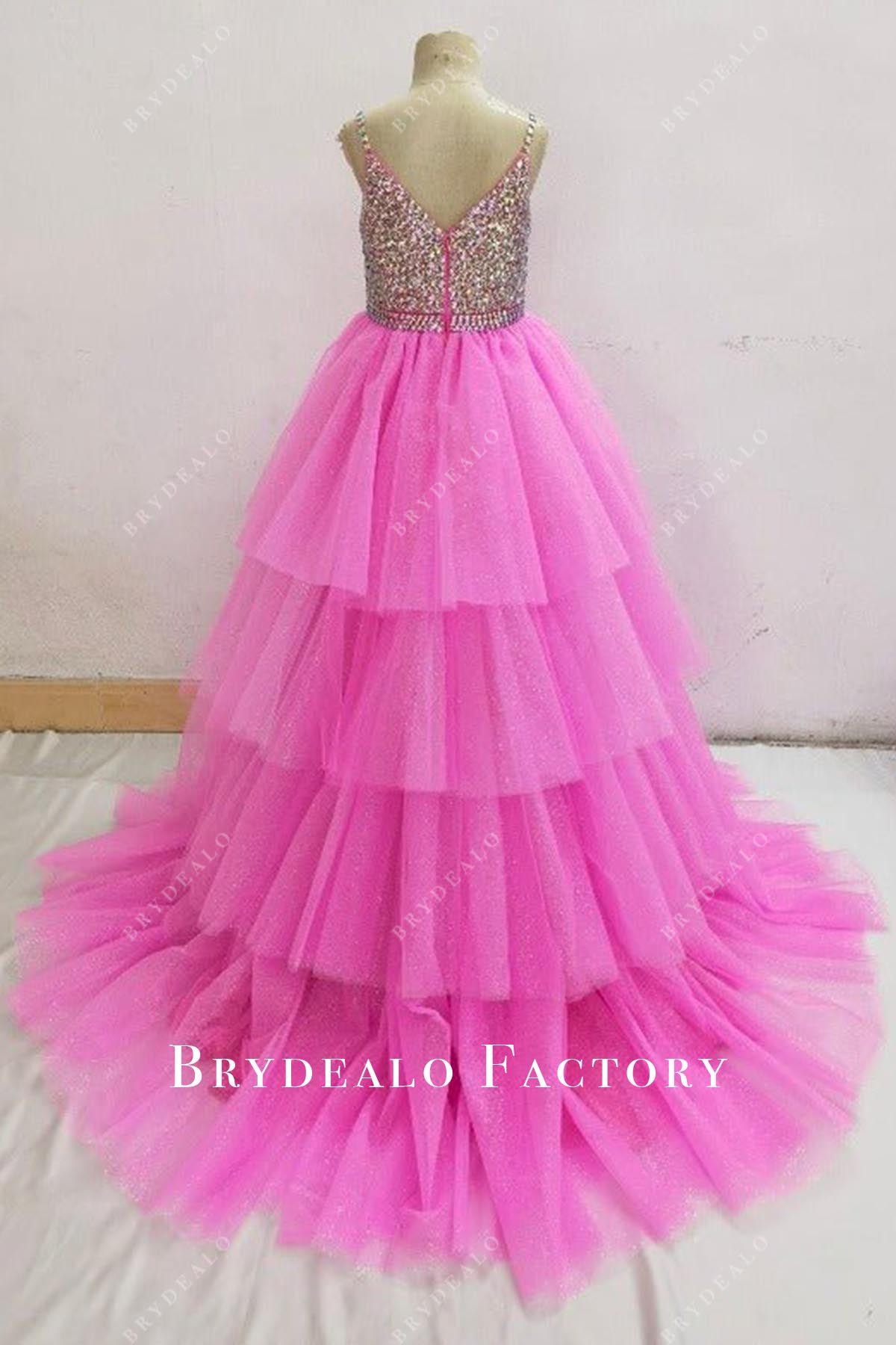 hot pink layered pageant dress