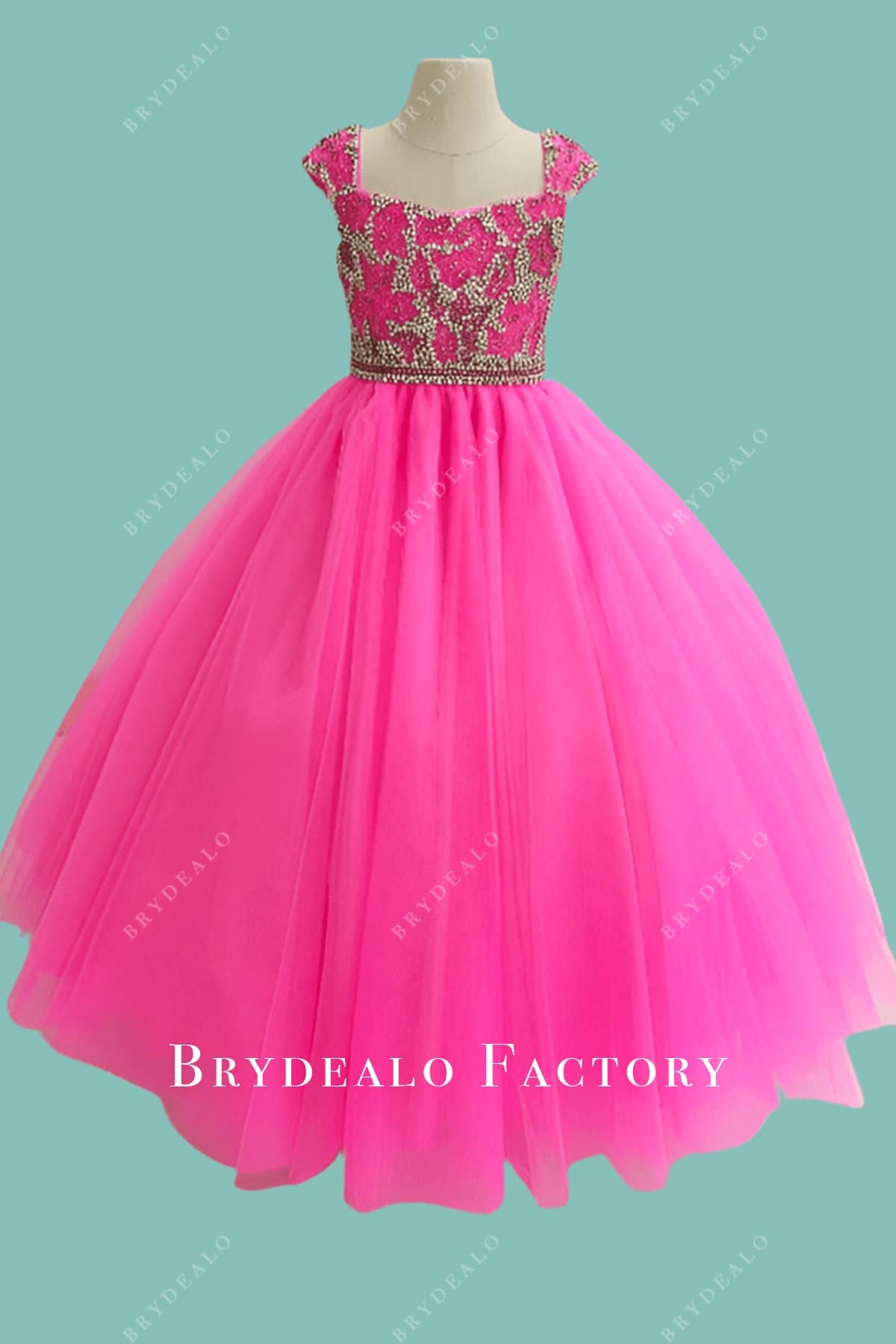 Crystals Nude Beige Cap Sleeves A-Line Pageant Dress