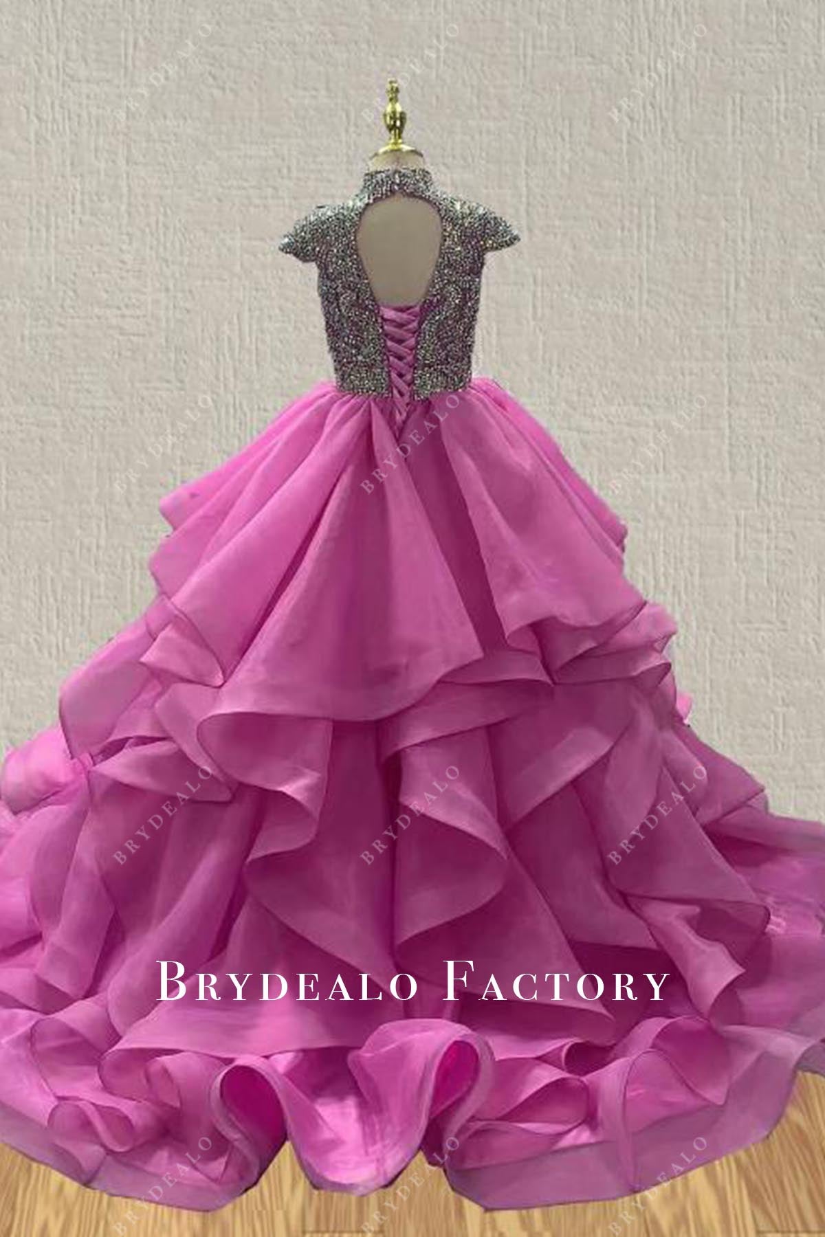 hot pink ruffled a line pageant dress