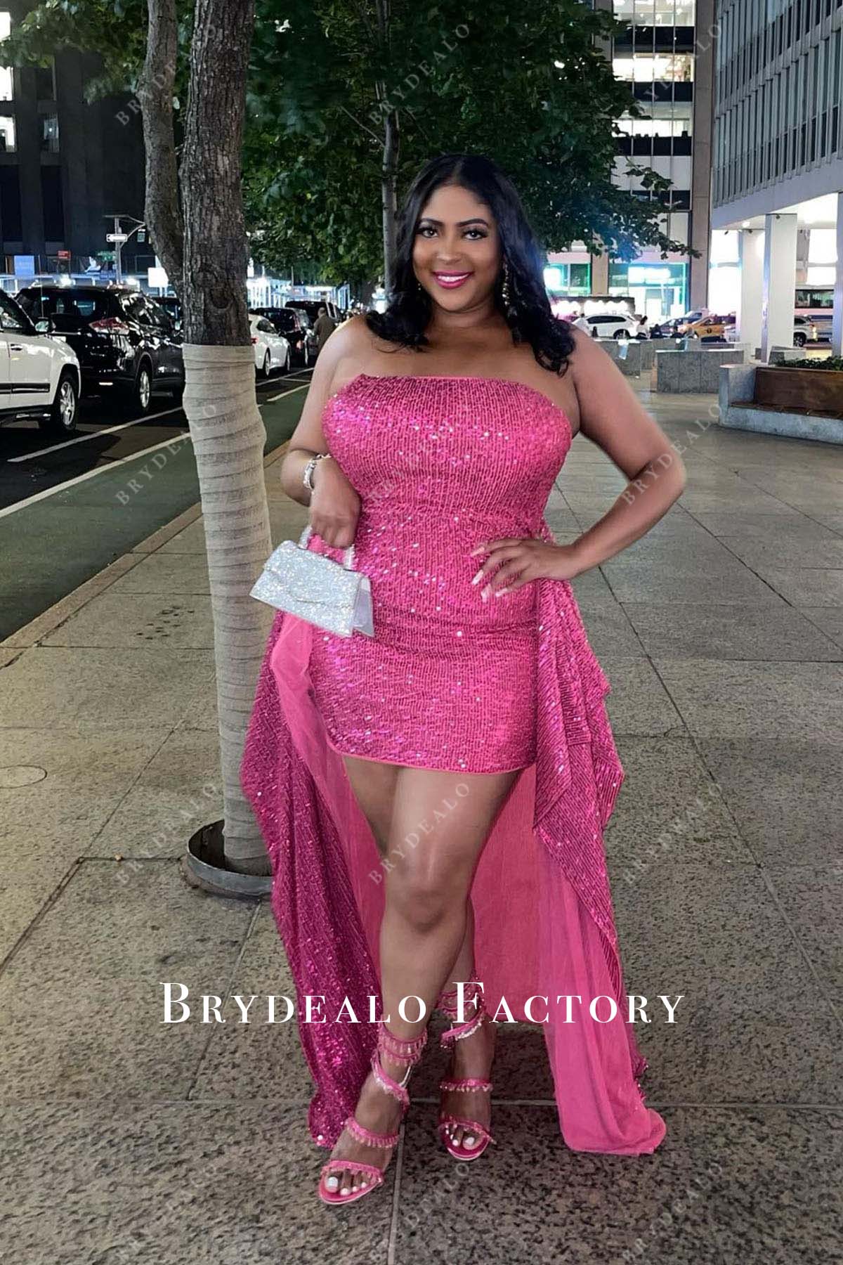 strapless open back dress Plus Size Sequin Beaded Maxi Dress Petal Pink / 3X main image 1