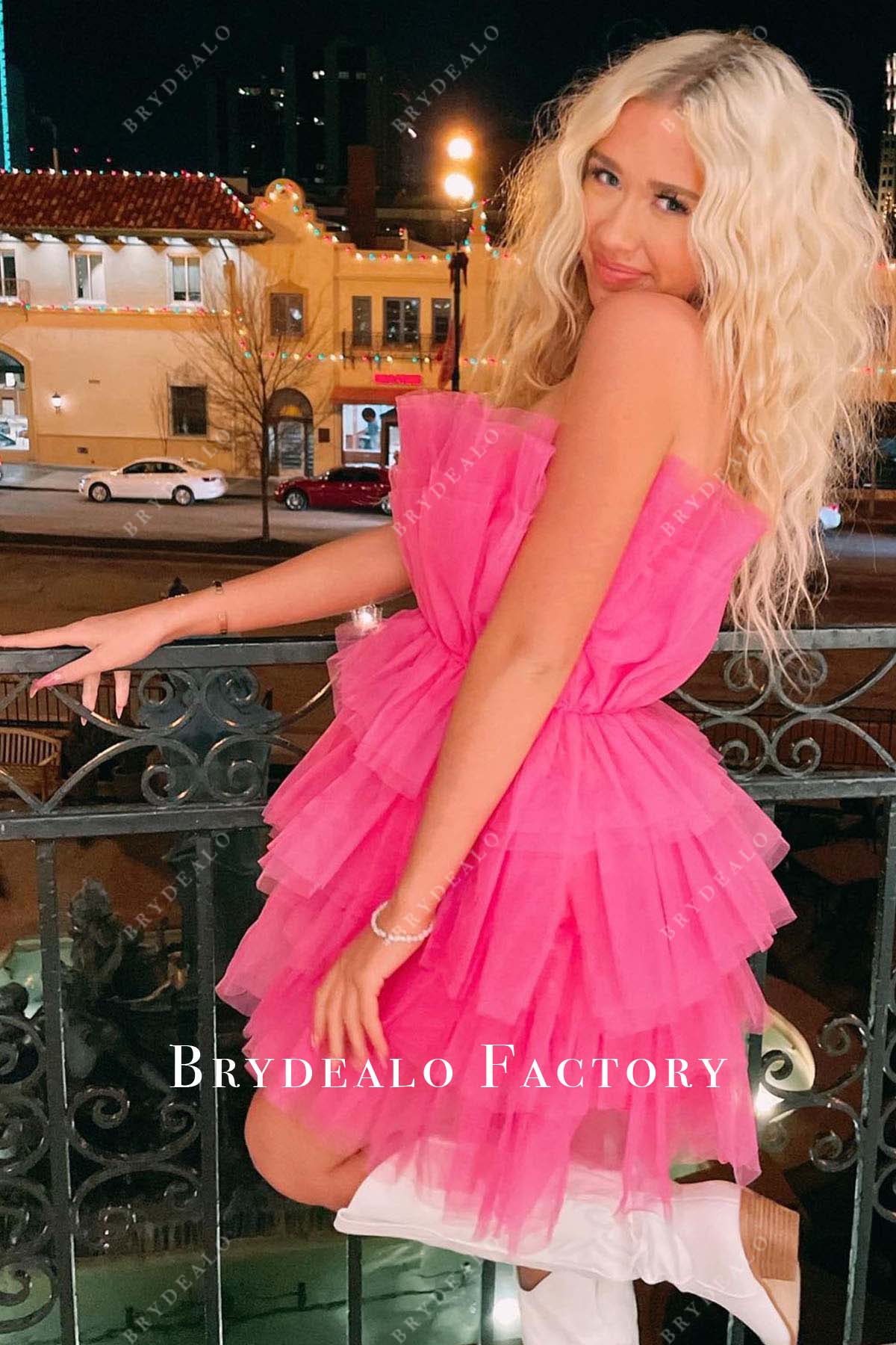 hot pink straight across short homecoming dress