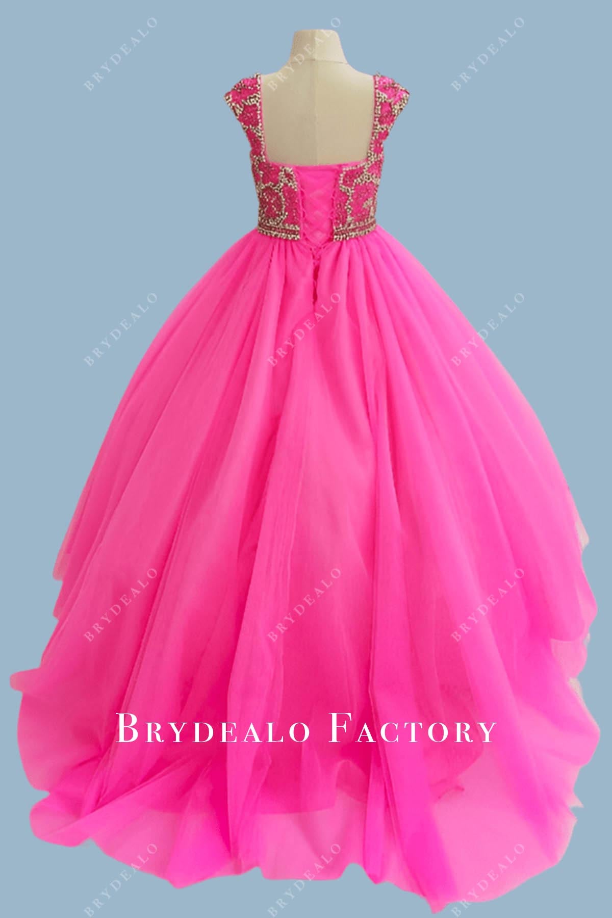 hot pink sweep train pageant dress