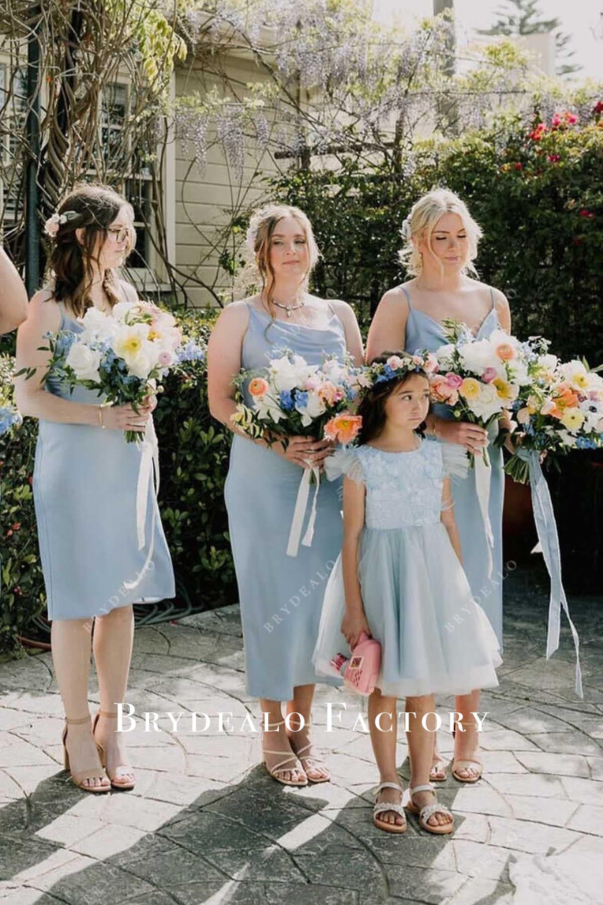 Ice Blue Boat Neck A-Line Flower Girl Dress