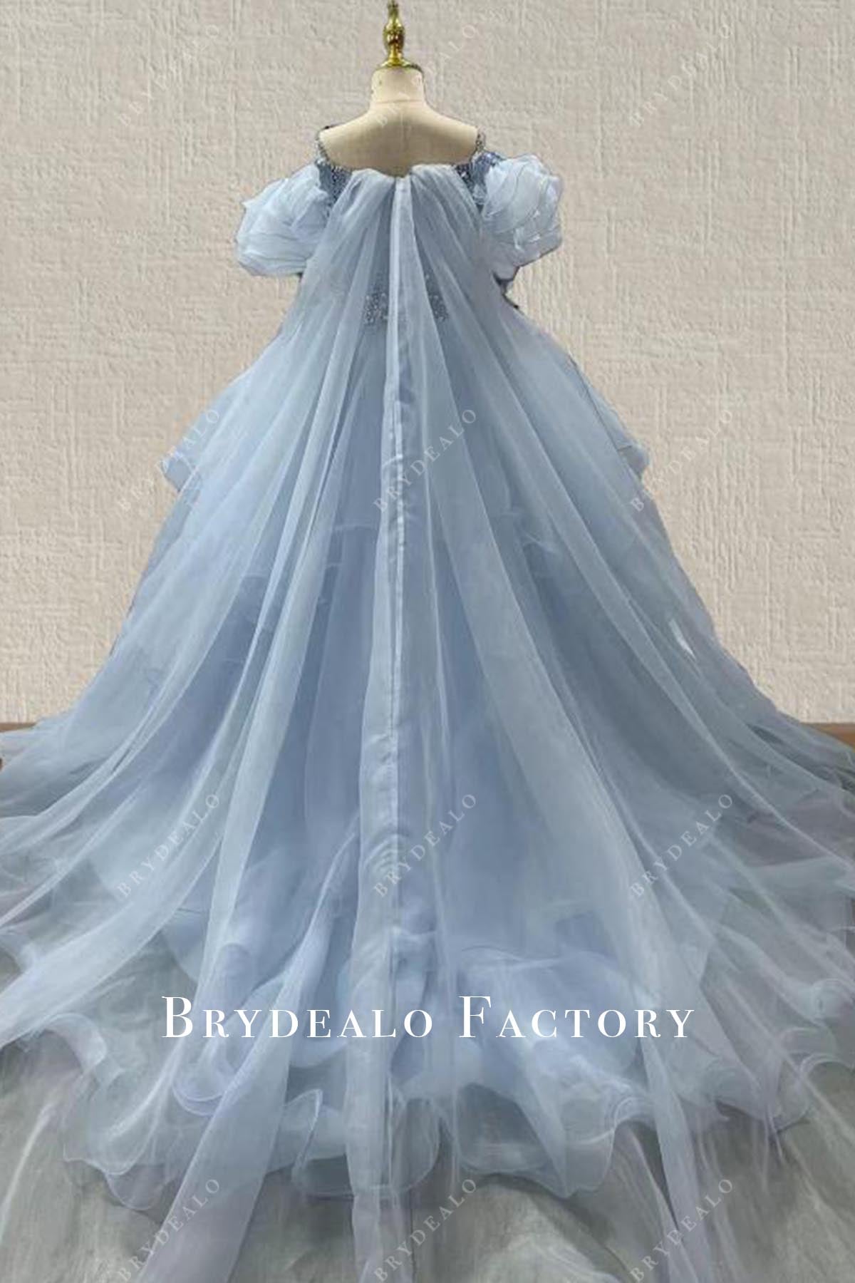 ice blue cape a line pageant dress