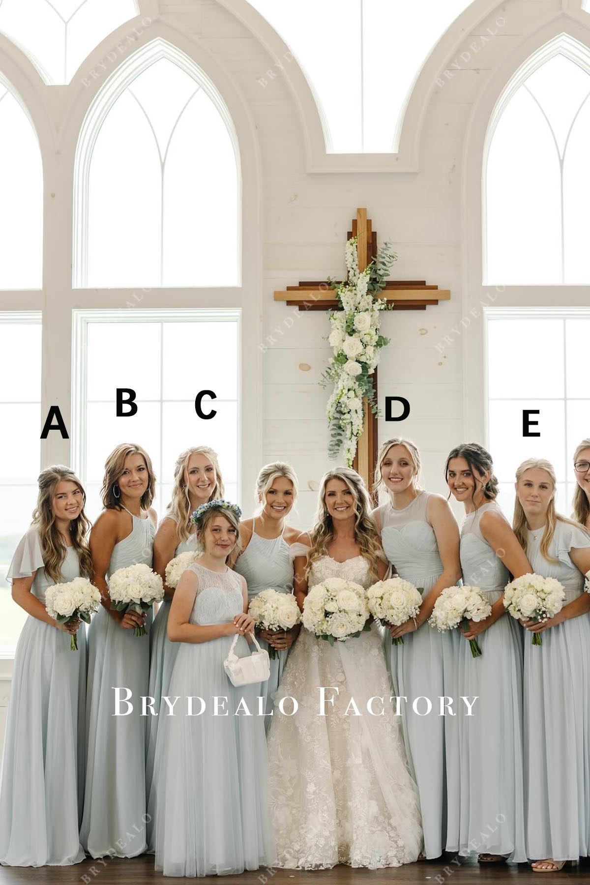 ice blue chiffon mismatched bridesmaid dresses
