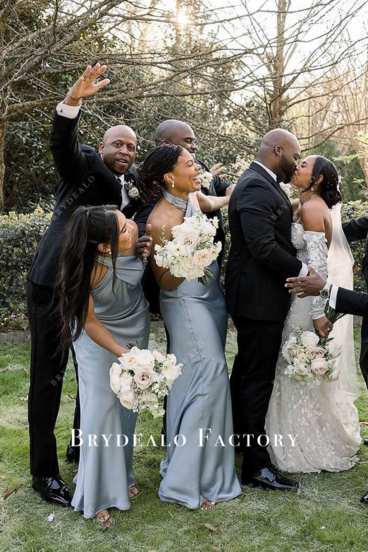 ice blue halter bridesmaid dress